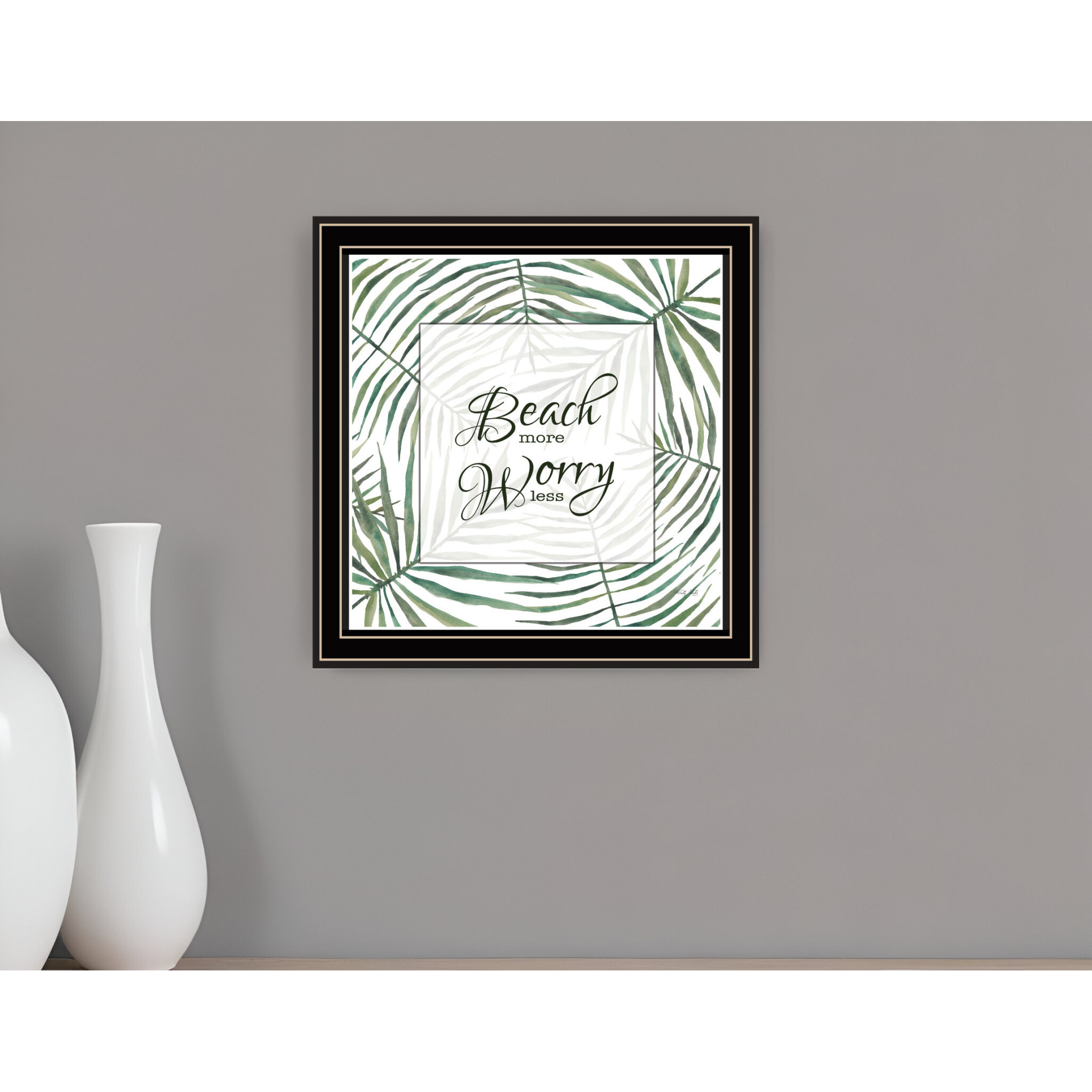 BEACH MORE WORRY LESS Black Framed Print Wall Art
