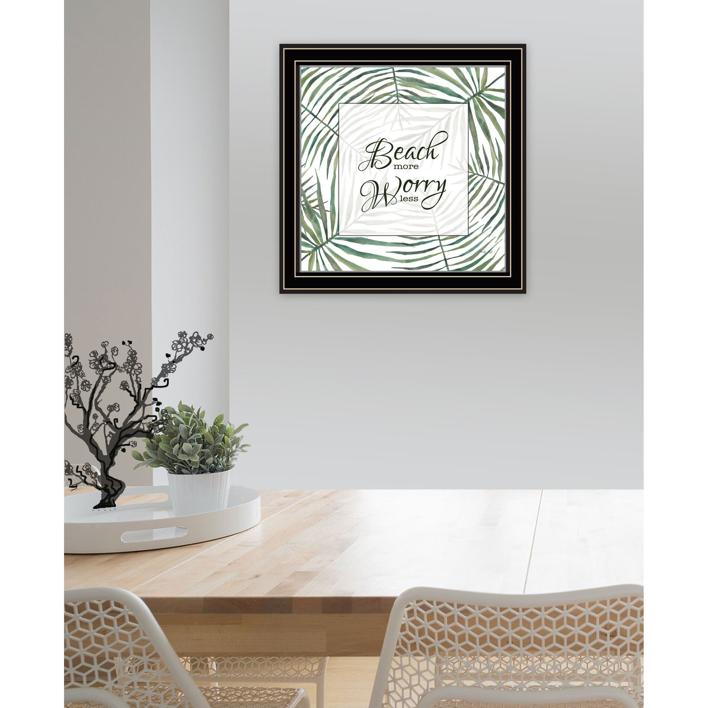 BEACH MORE WORRY LESS Black Framed Print Wall Art