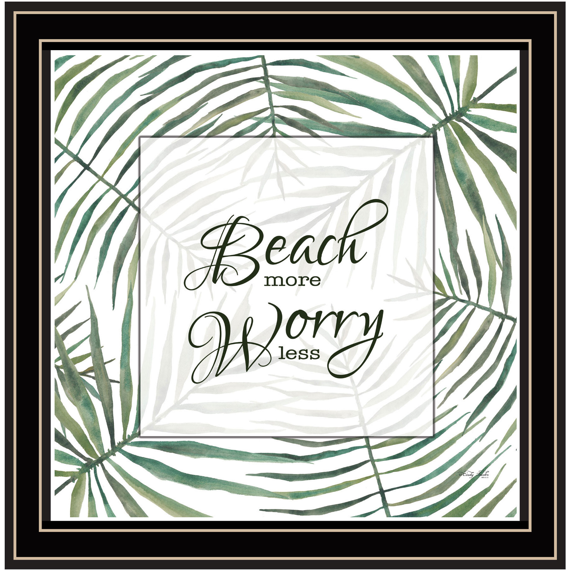 BEACH MORE WORRY LESS Black Framed Print Wall Art