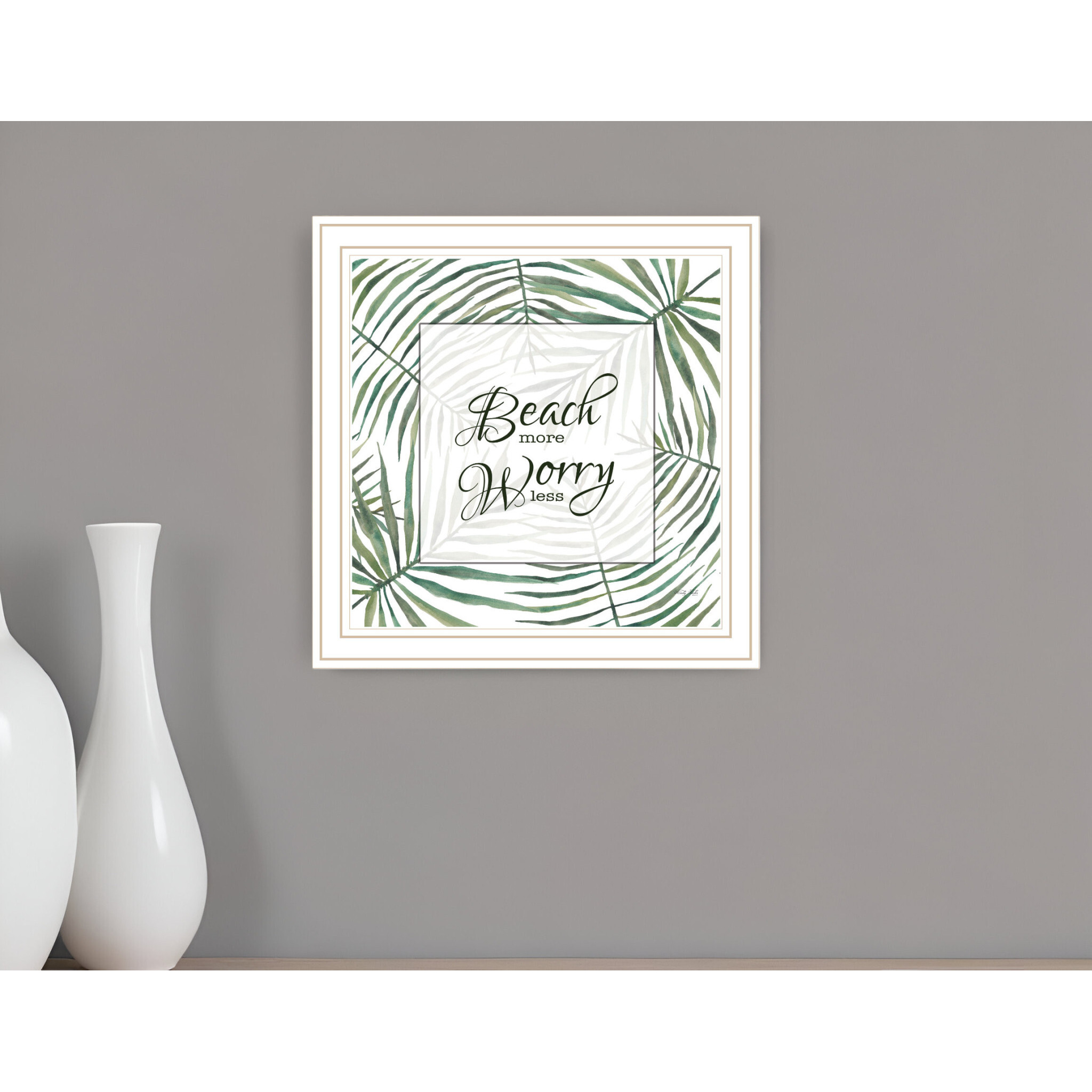 BEACH MORE WORRY LESS White Framed Print Wall Art