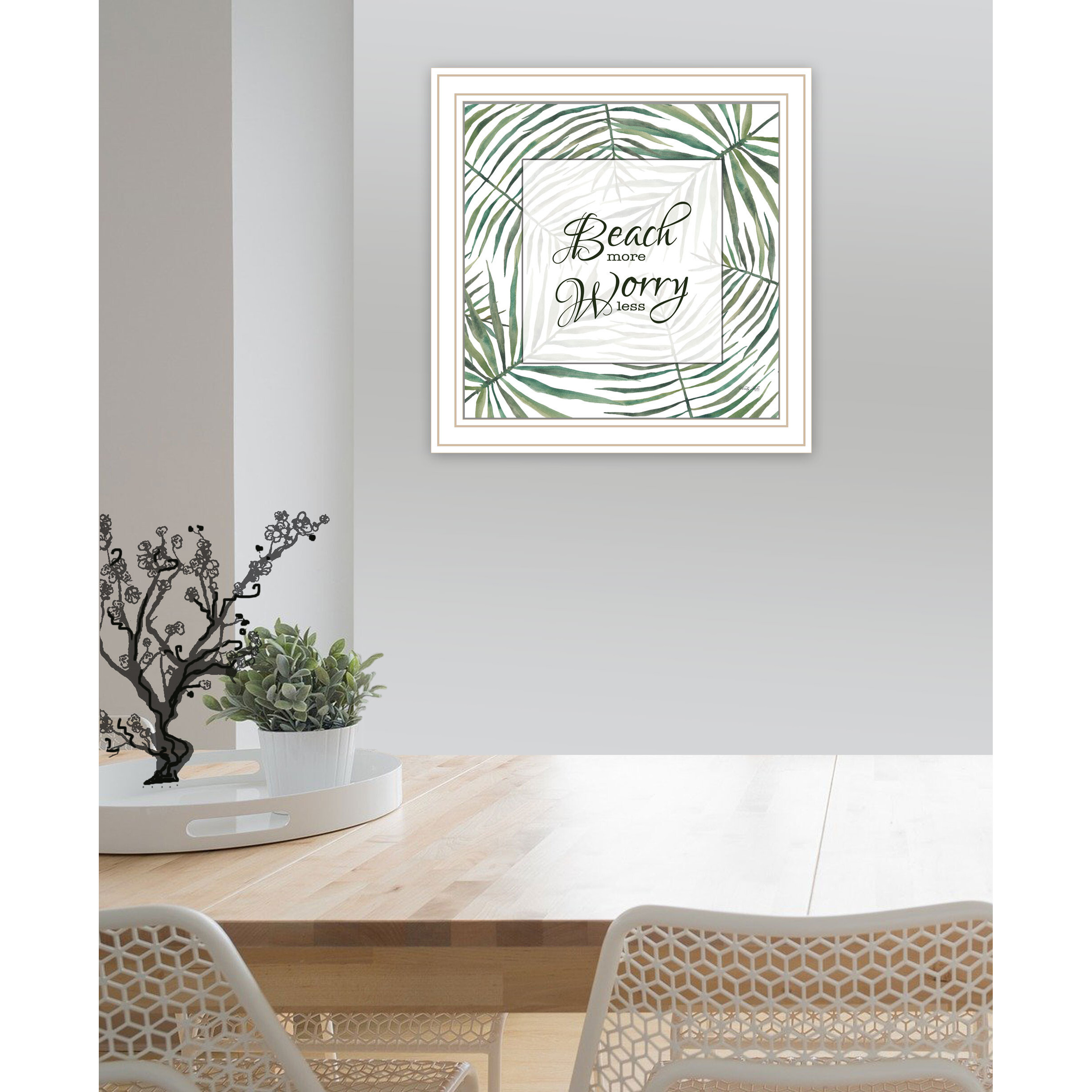BEACH MORE WORRY LESS White Framed Print Wall Art