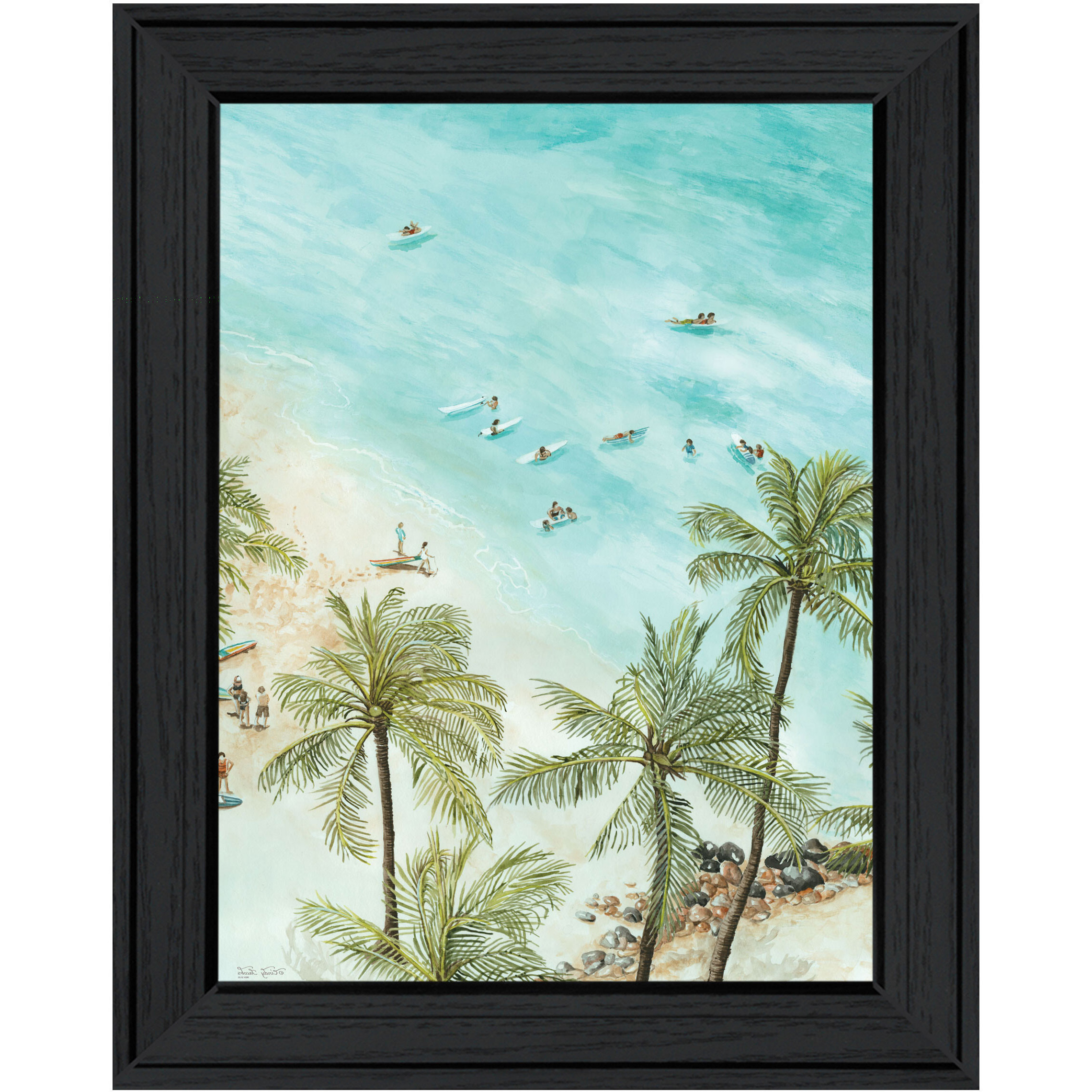 SURFING FROM AFAR Black Framed Print Wall Art
