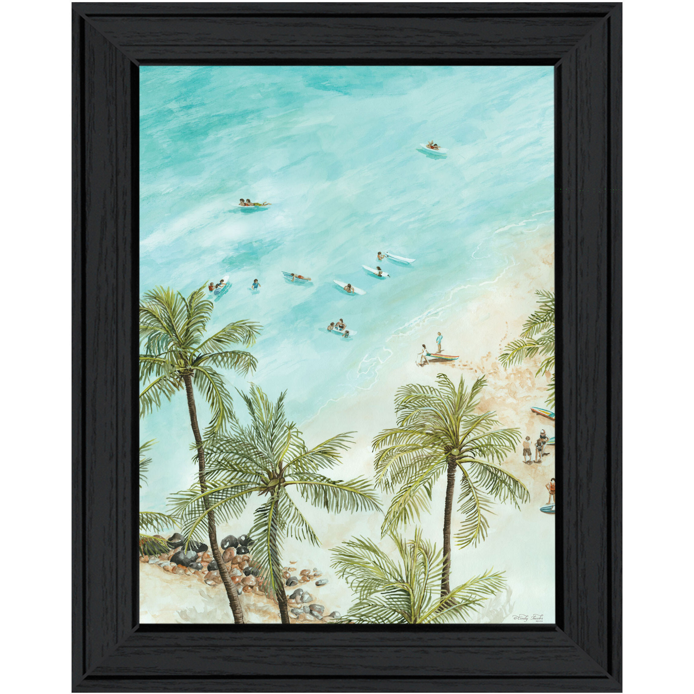 SURFING FROM AFAR Black Framed Print Wall Art