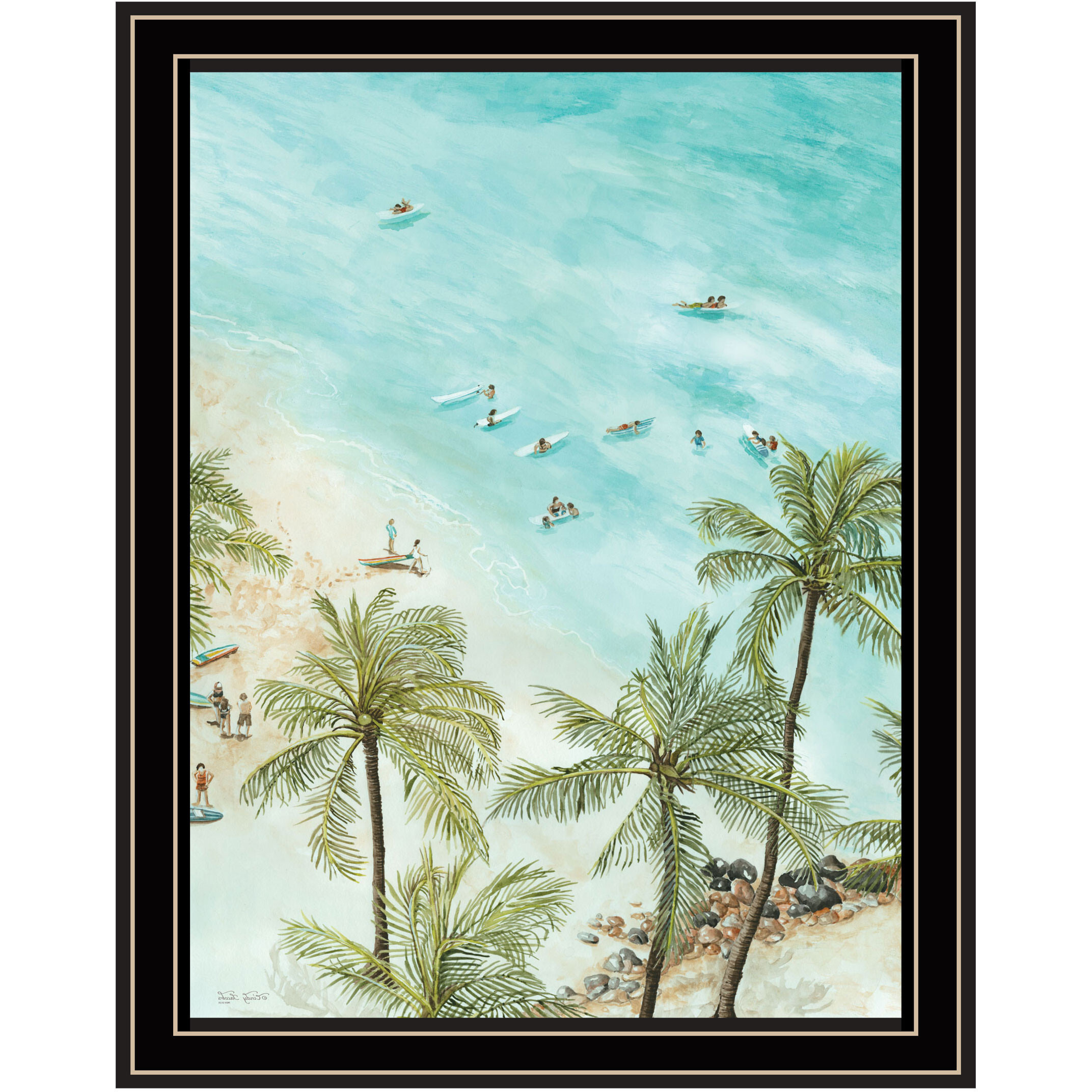 SURFING FROM AFAR Black Framed Print Wall Art