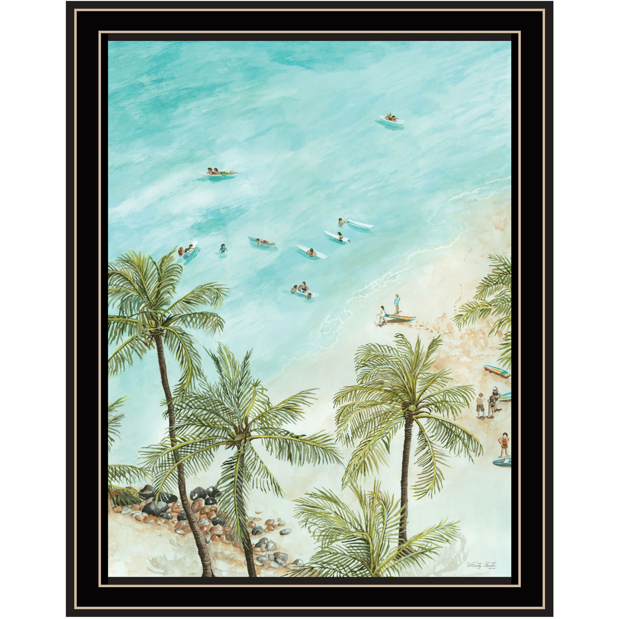 SURFING FROM AFAR Black Framed Print Wall Art