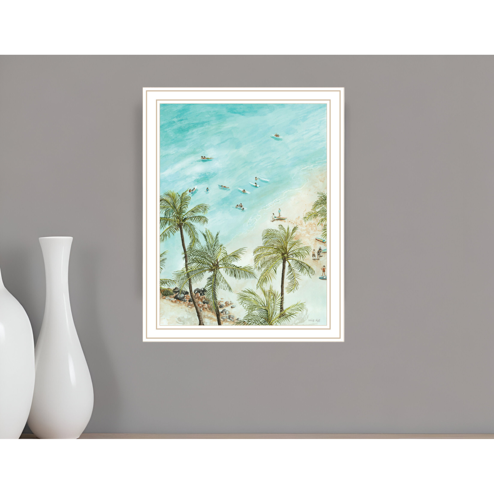 SURFING FROM AFAR White Framed Print Wall Art