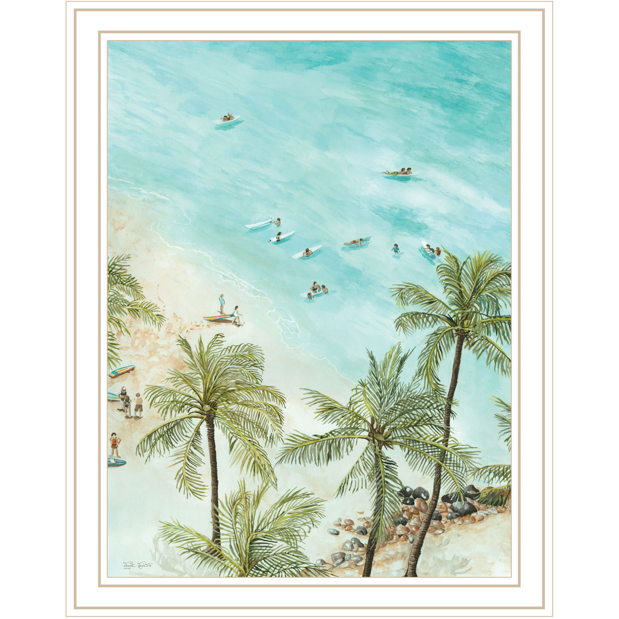 SURFING FROM AFAR White Framed Print Wall Art
