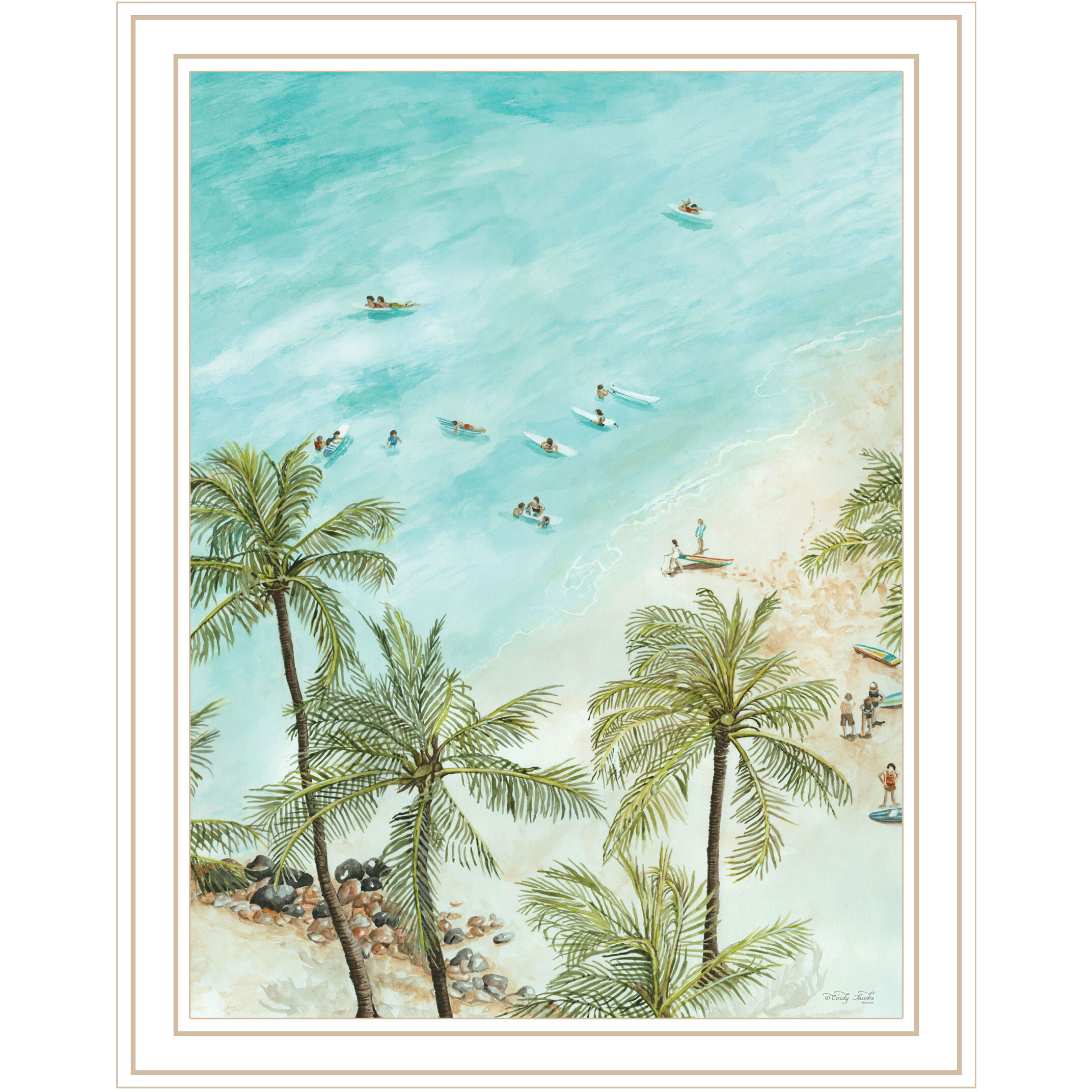 SURFING FROM AFAR White Framed Print Wall Art