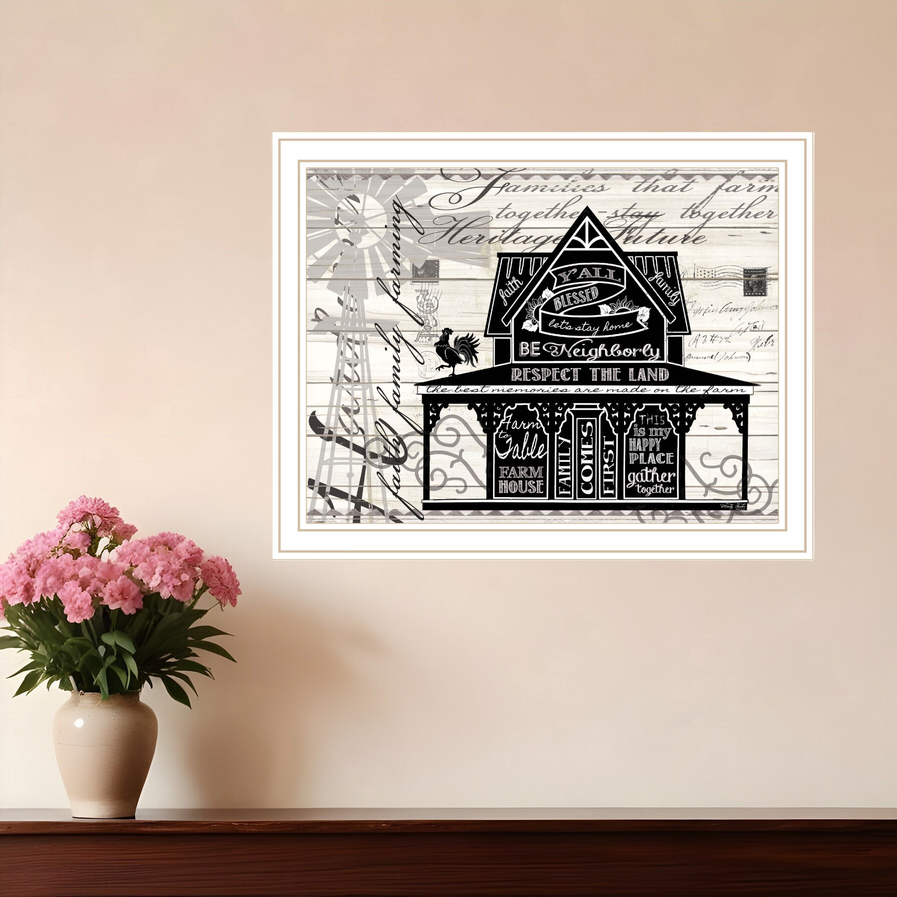 Y'ALL BLESSED FARMHOUSE White Framed Print Wall Art