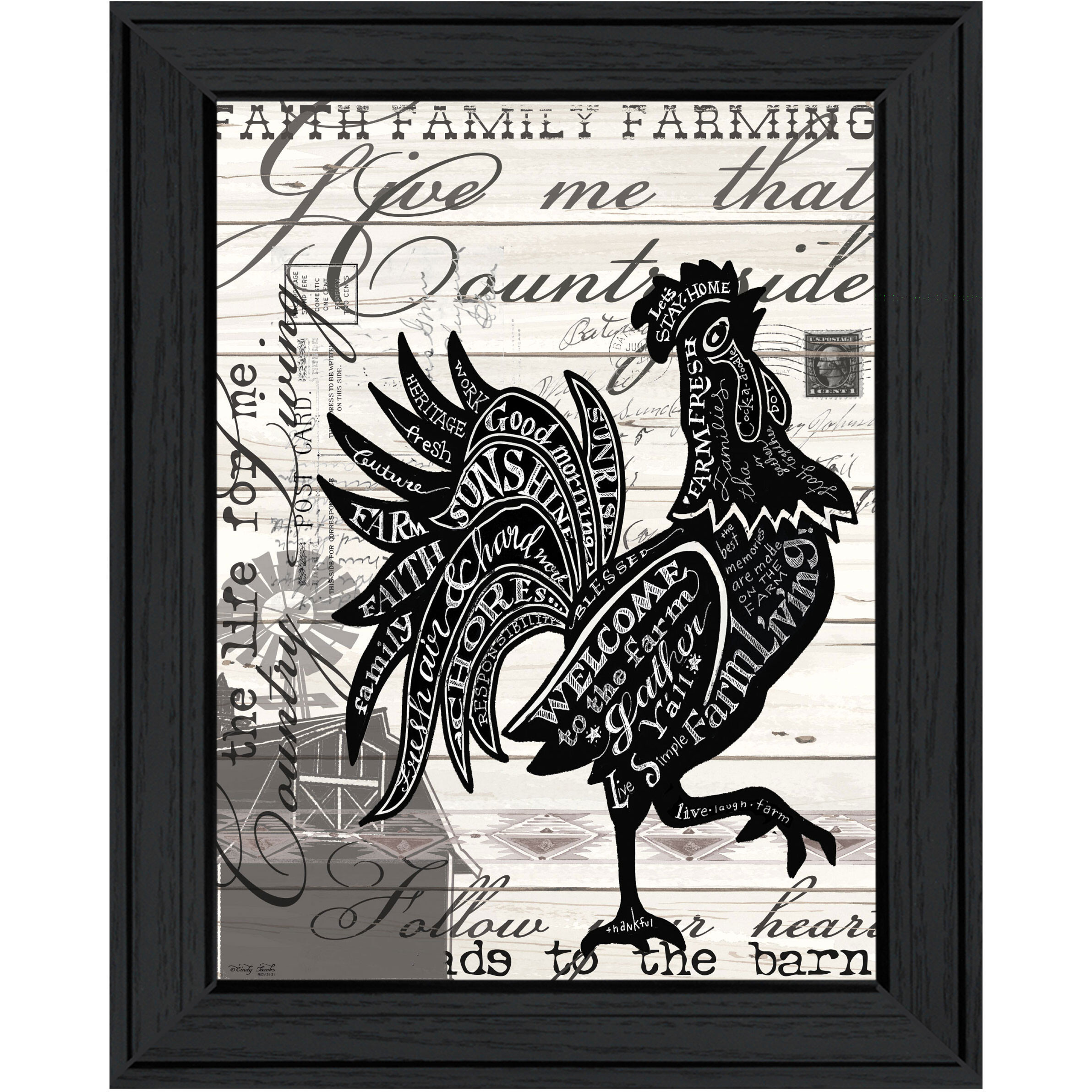 WELCOME TO THE FARM CHICKEN Black Framed Print Wall Art