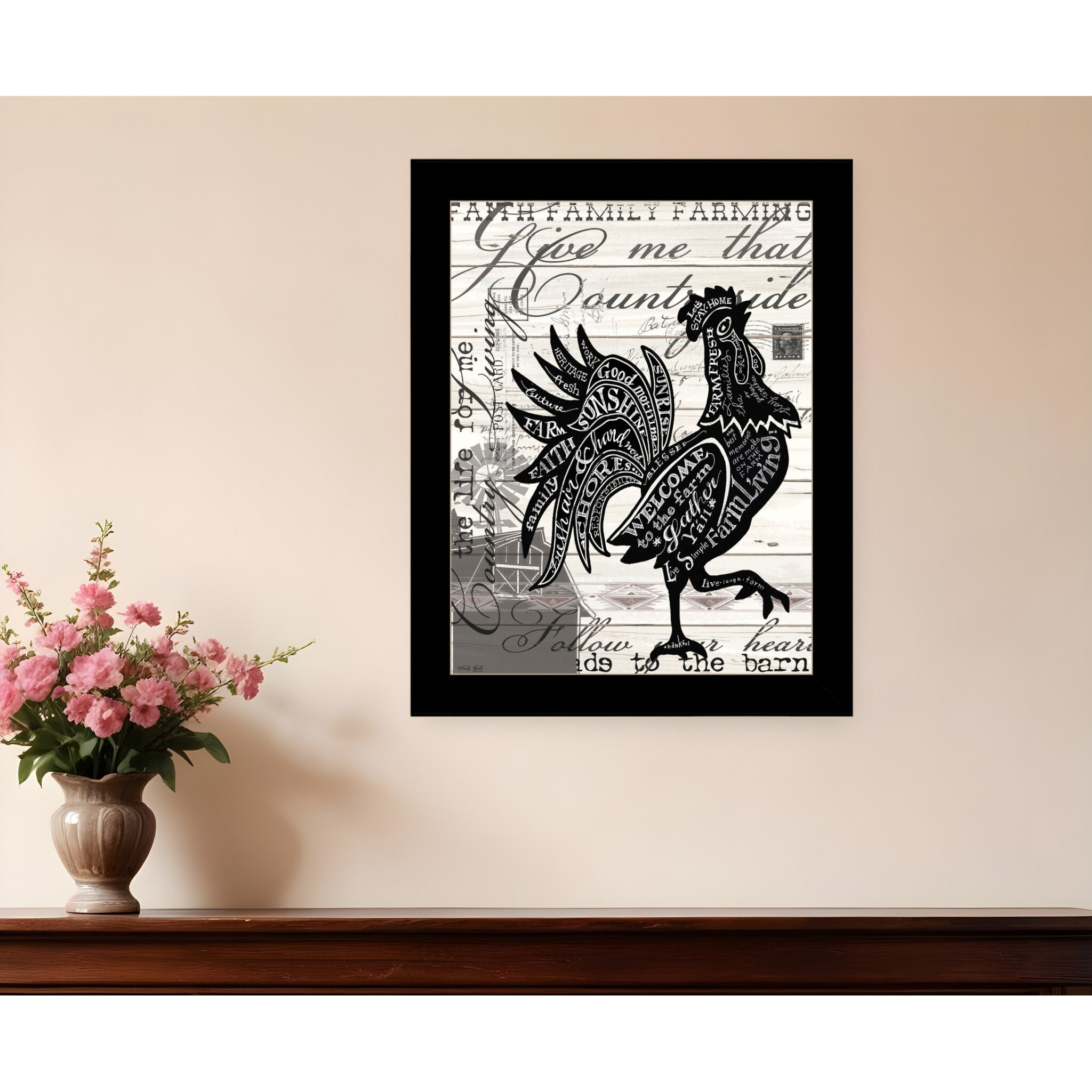 WELCOME TO THE FARM CHICKEN Black Framed Print Wall Art