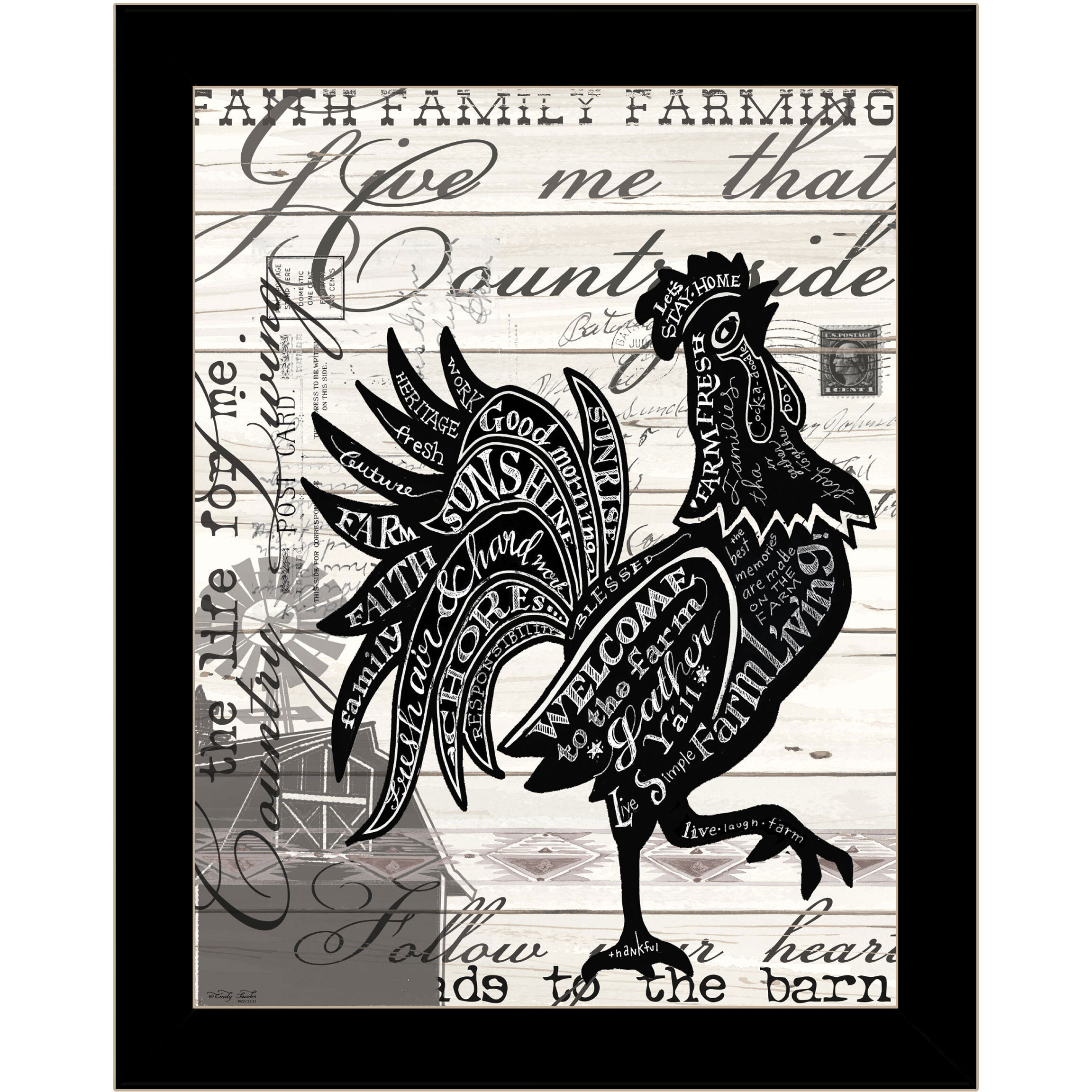 WELCOME TO THE FARM CHICKEN Black Framed Print Wall Art