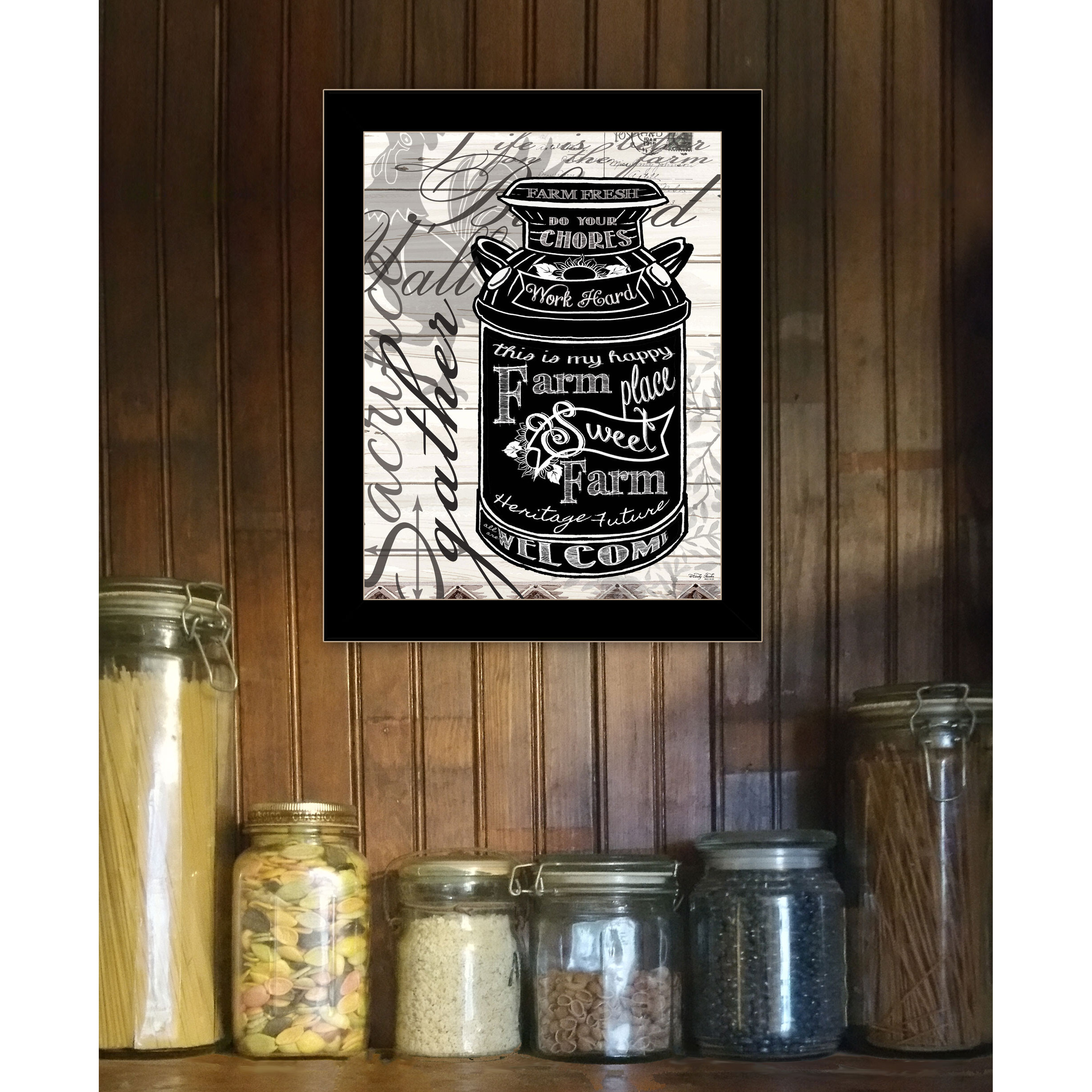 FARM SWEET FARM MILK CAN Black Framed Print Wall Art