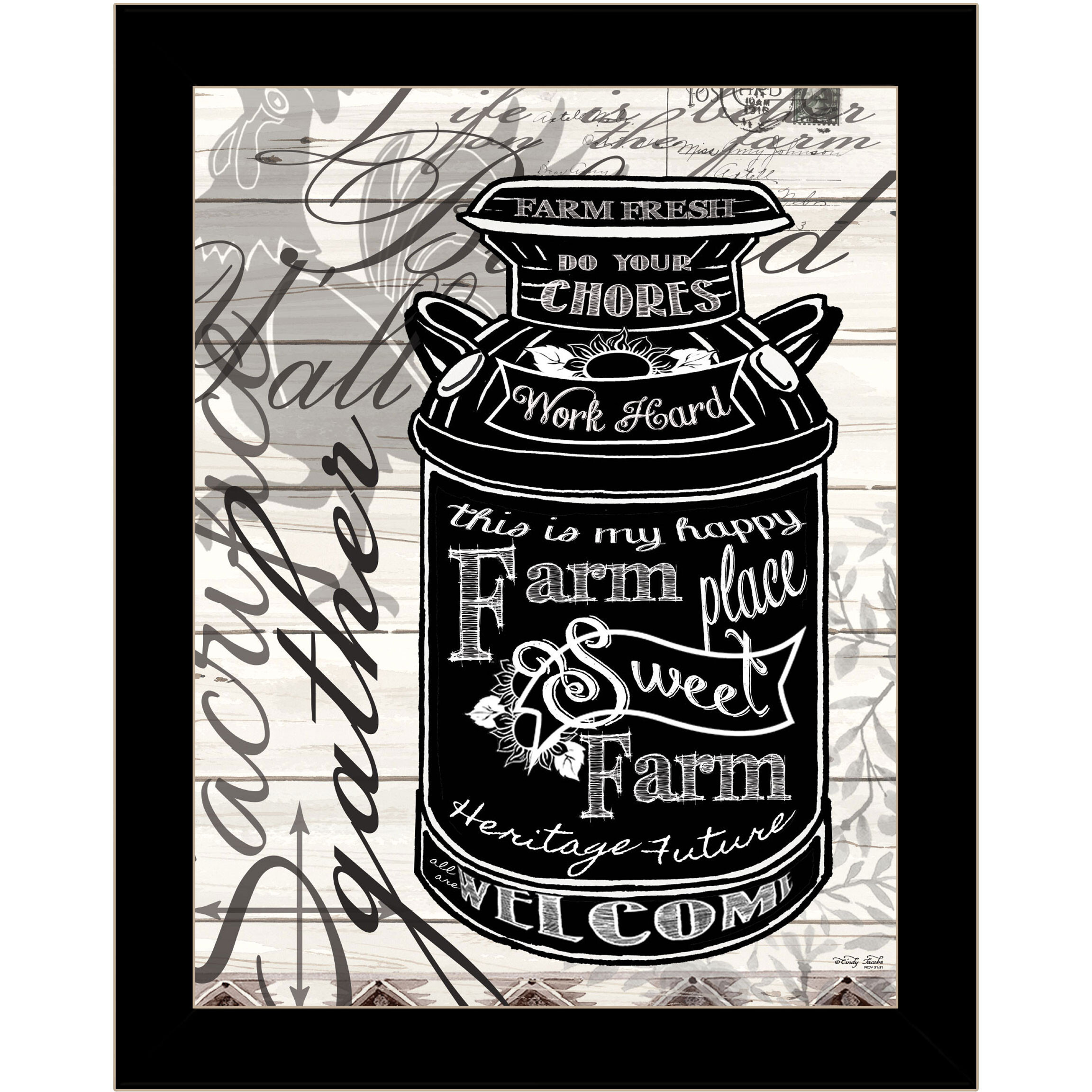 FARM SWEET FARM MILK CAN Black Framed Print Wall Art