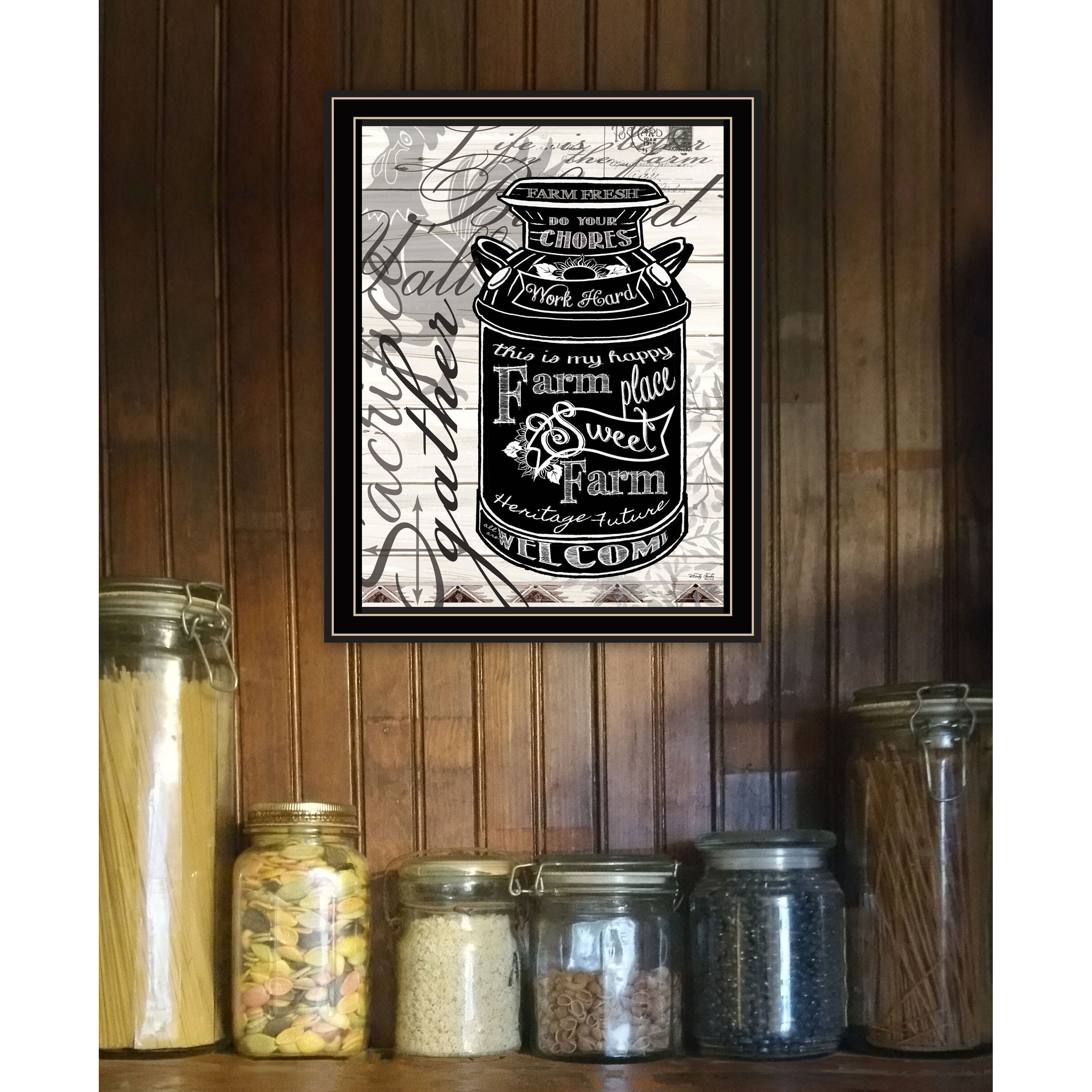 FARM SWEET FARM MILK CAN Black Framed Print Wall Art