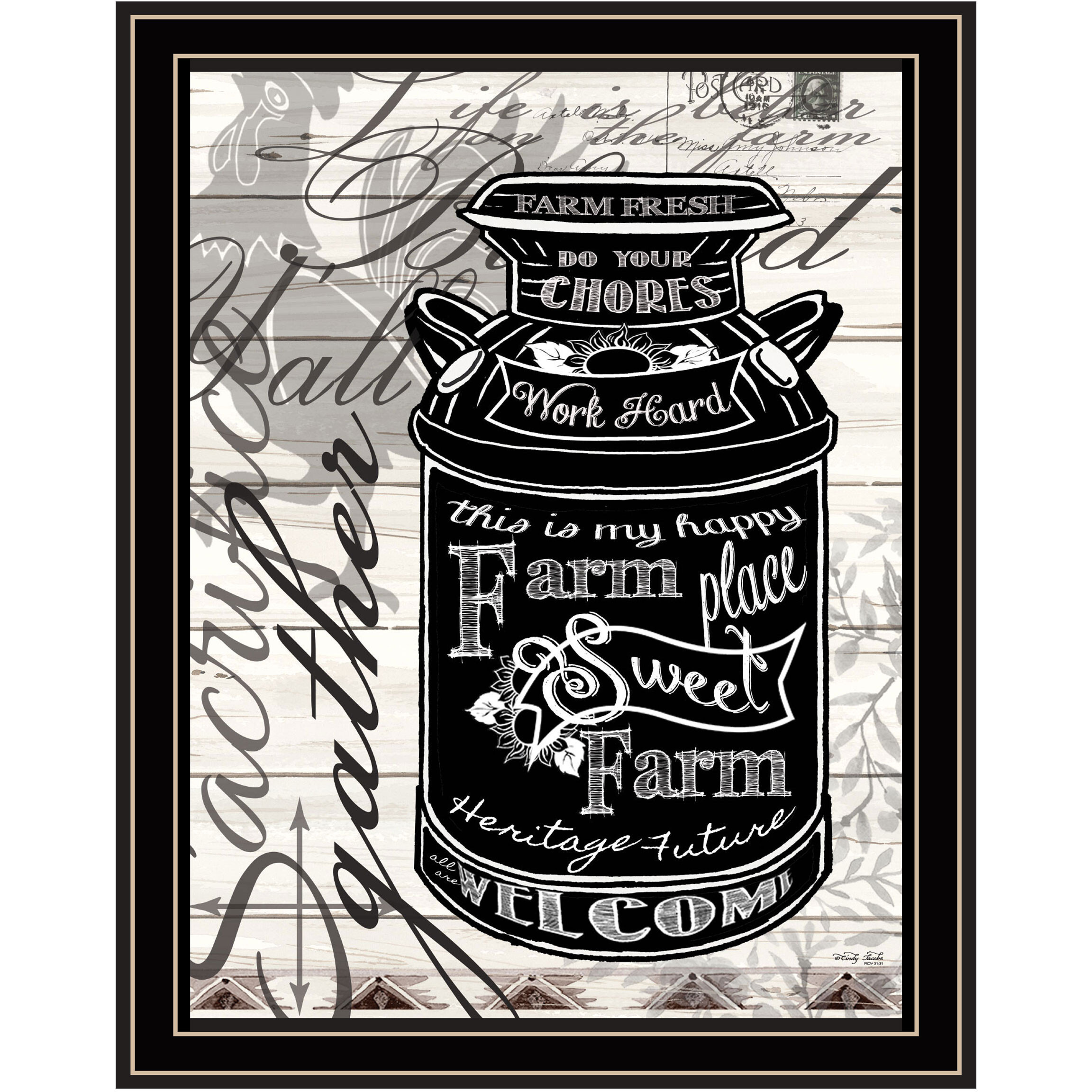FARM SWEET FARM MILK CAN Black Framed Print Wall Art