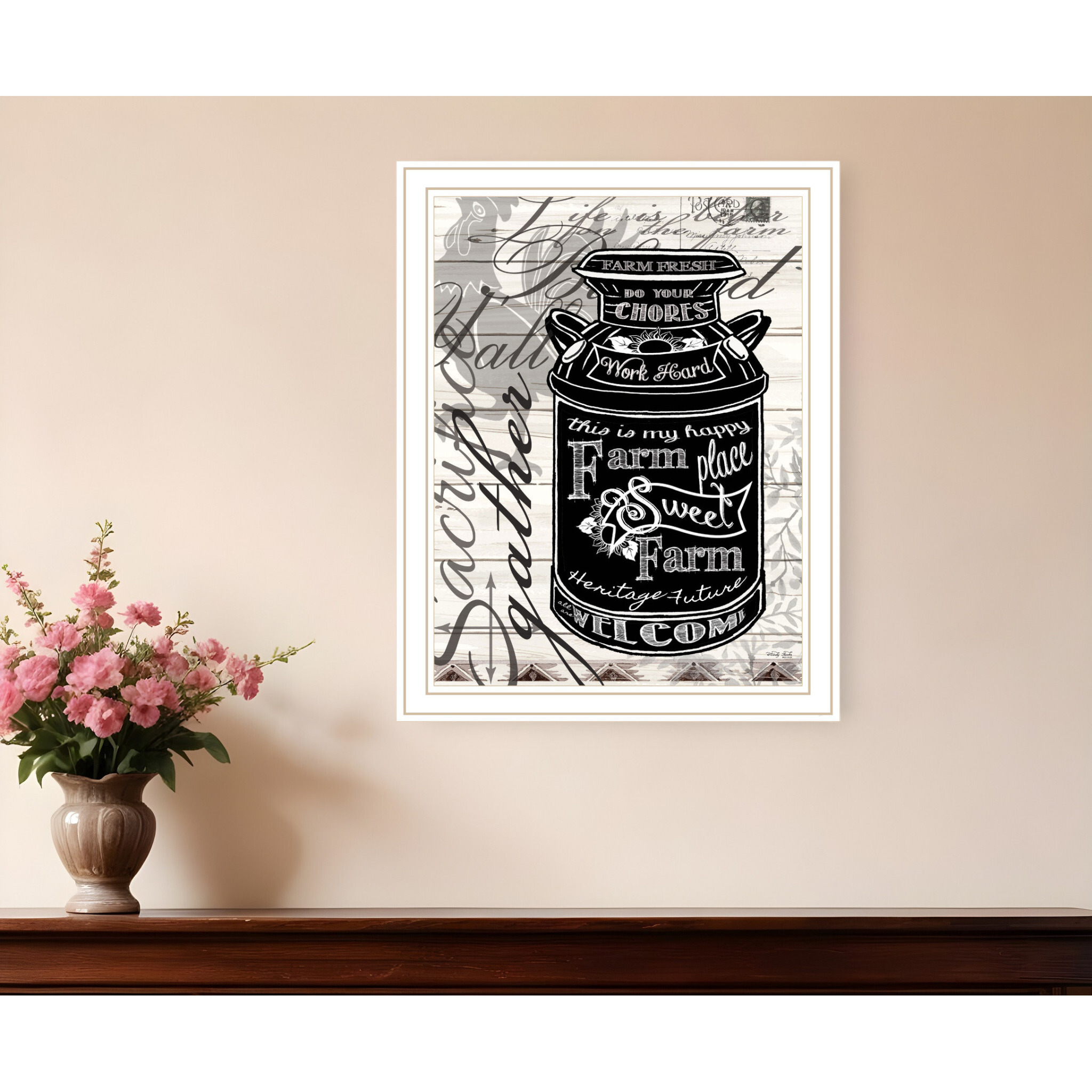 FARM SWEET FARM MILK CAN White Framed Print Wall Art