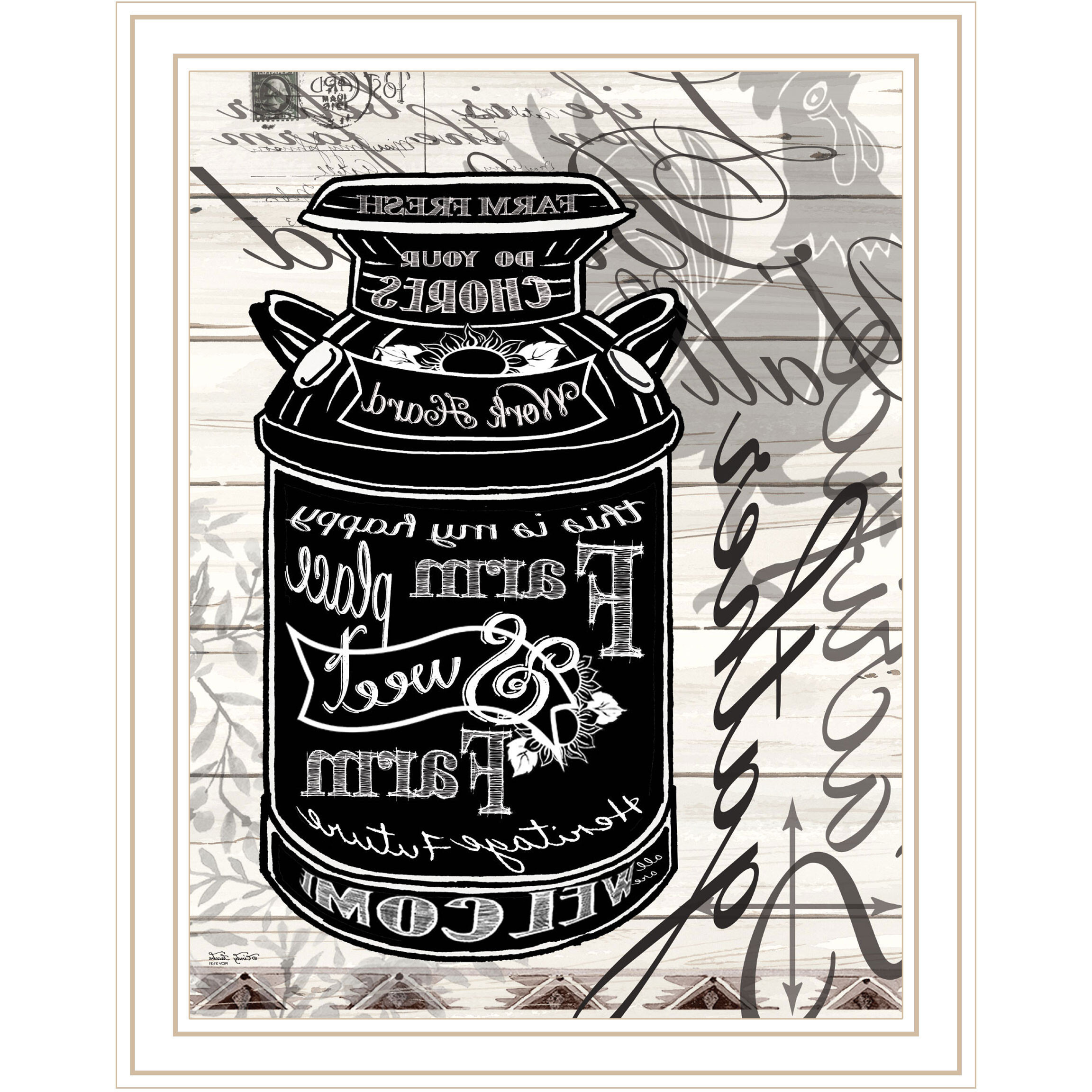 FARM SWEET FARM MILK CAN White Framed Print Wall Art
