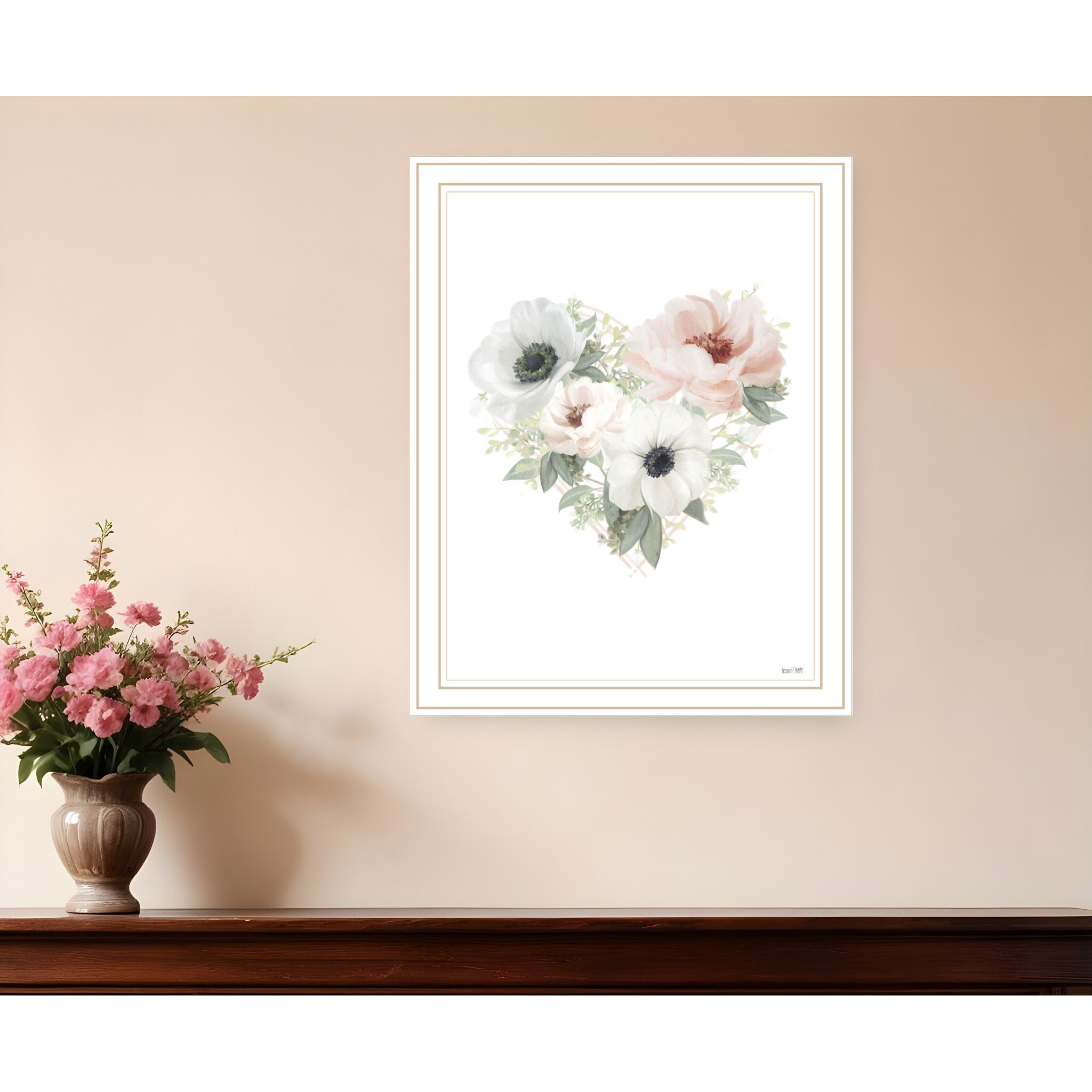 Floral Heart White Framed Print Wall Art