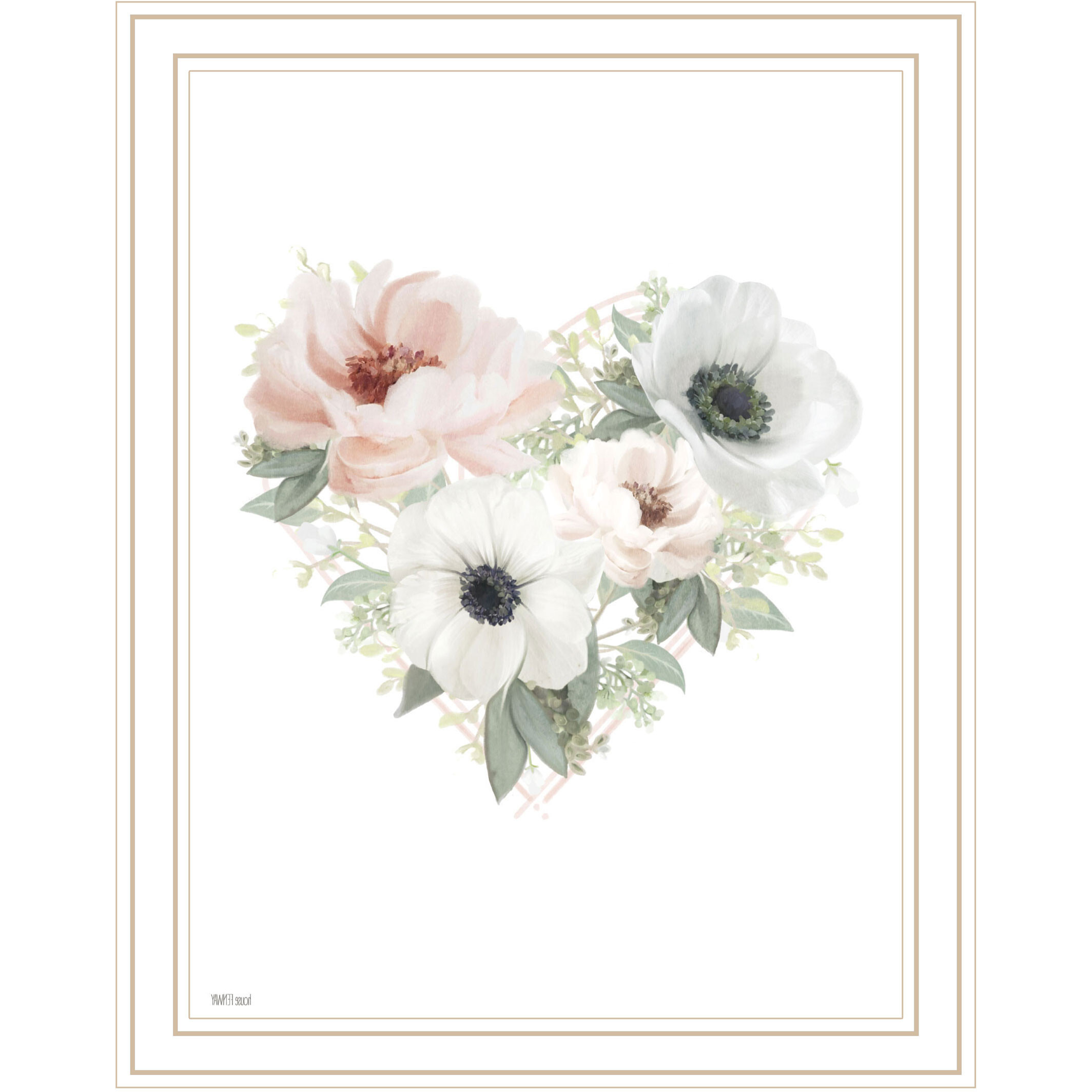 Floral Heart White Framed Print Wall Art