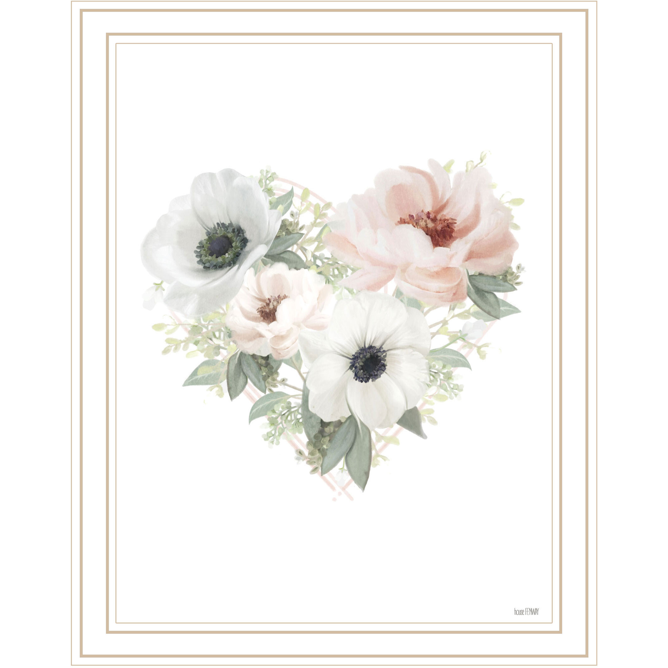 Floral Heart White Framed Print Wall Art
