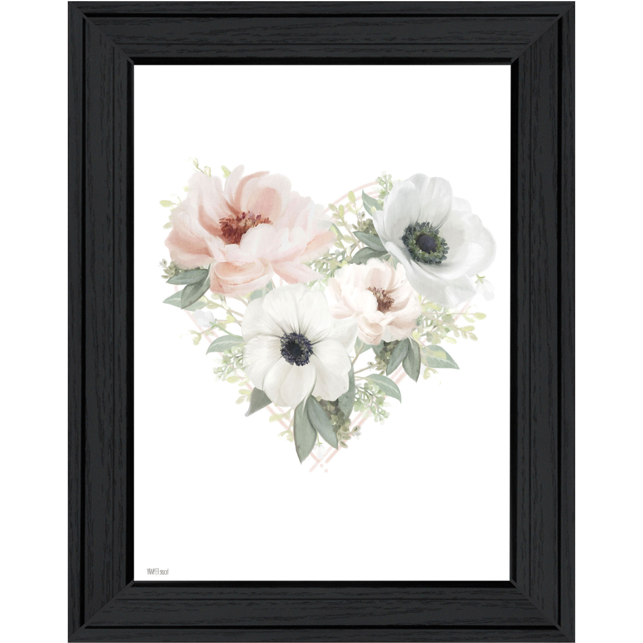 Floral Heart Black Framed Print Wall Art
