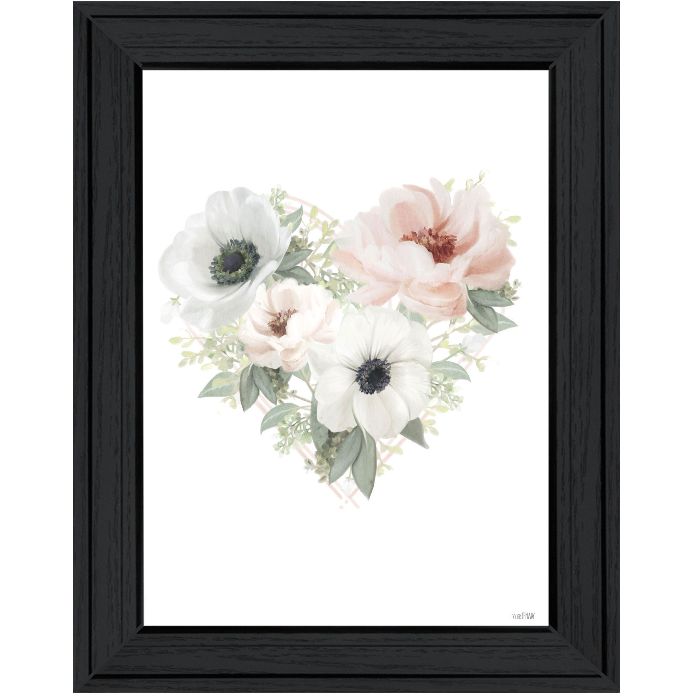 Floral Heart Black Framed Print Wall Art