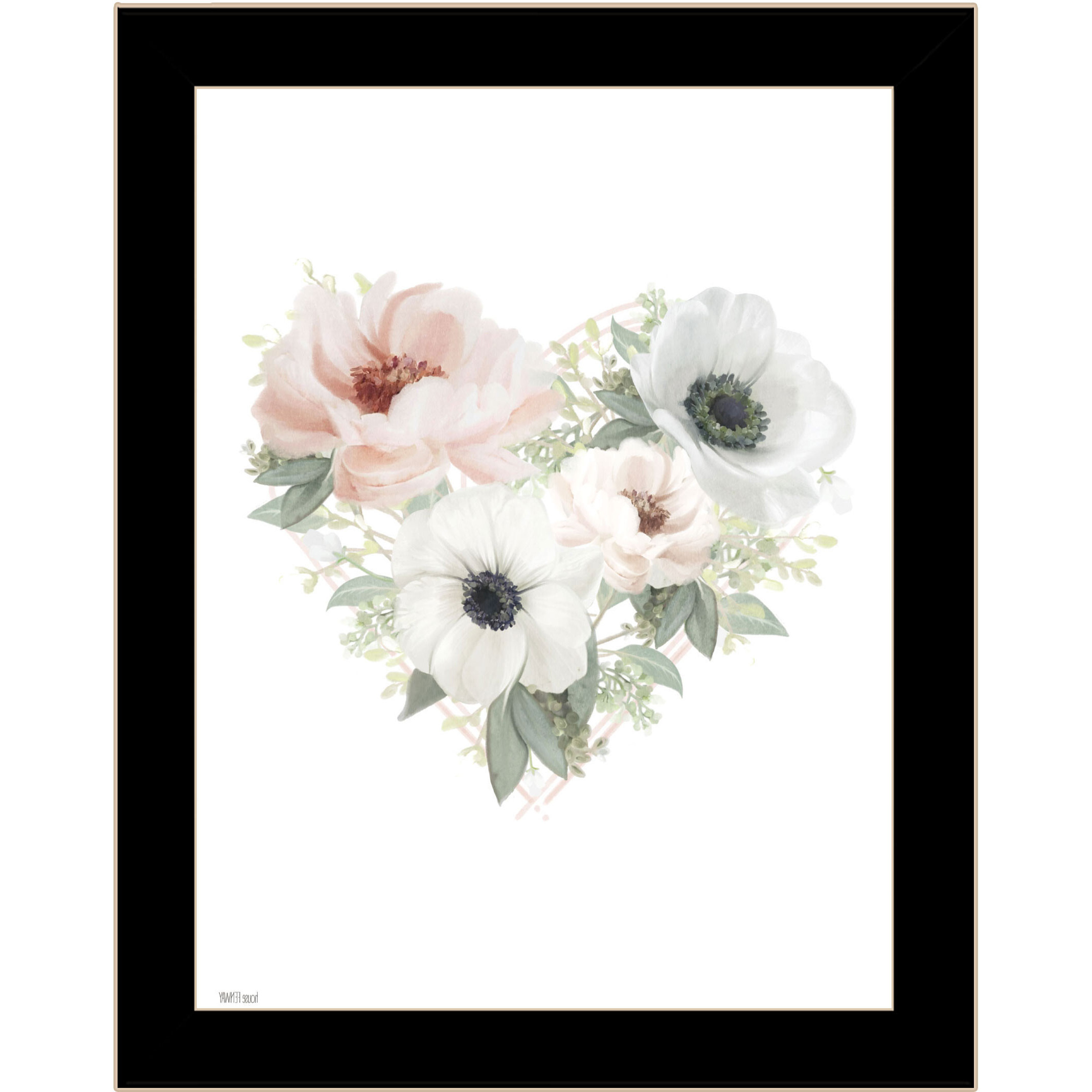 Floral Heart Black Framed Print Wall Art