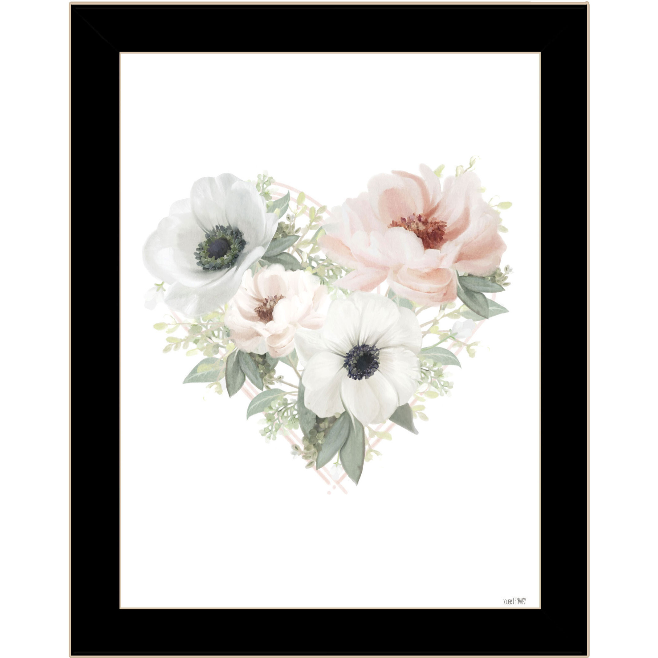 Floral Heart Black Framed Print Wall Art
