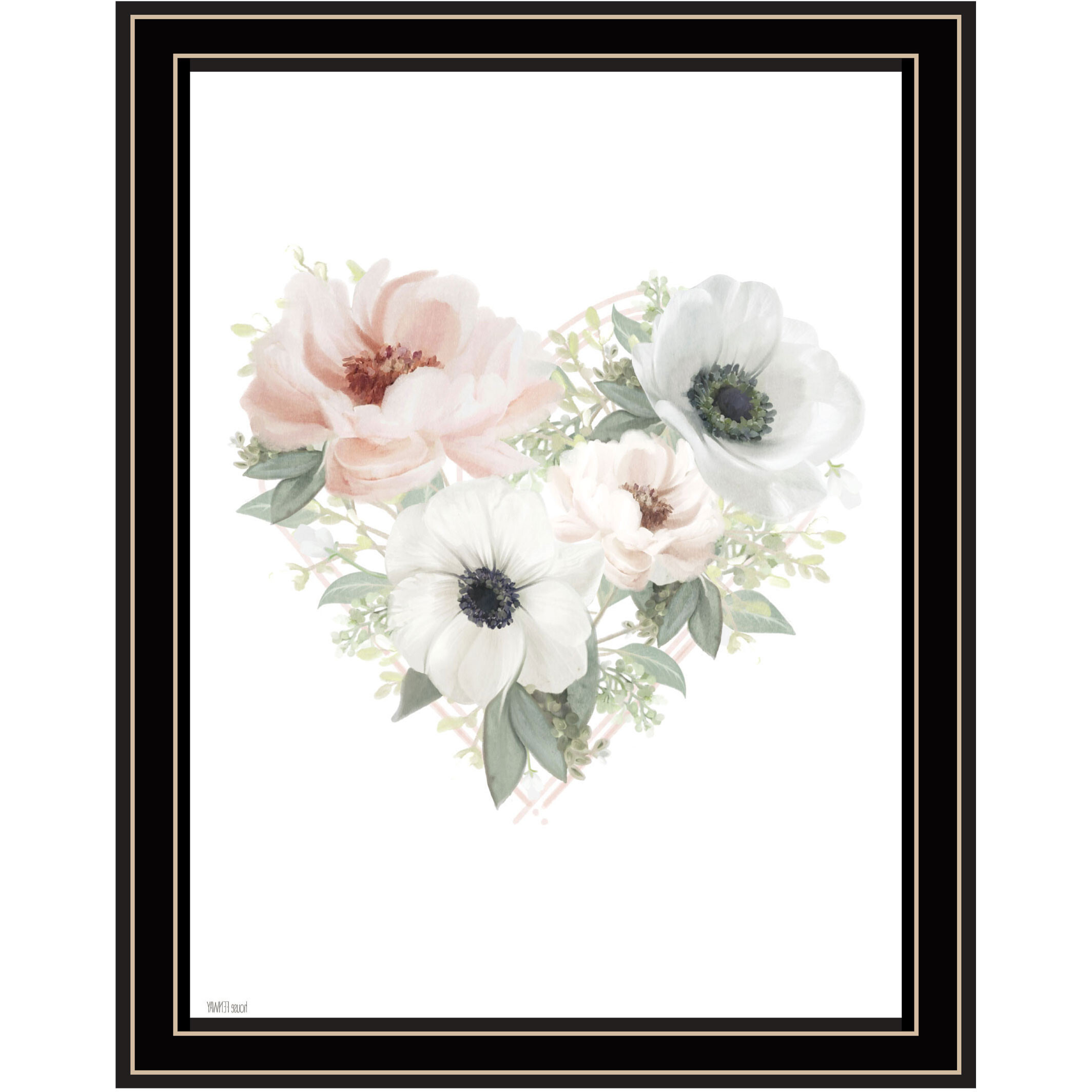 Floral Heart Black Framed Print Wall Art