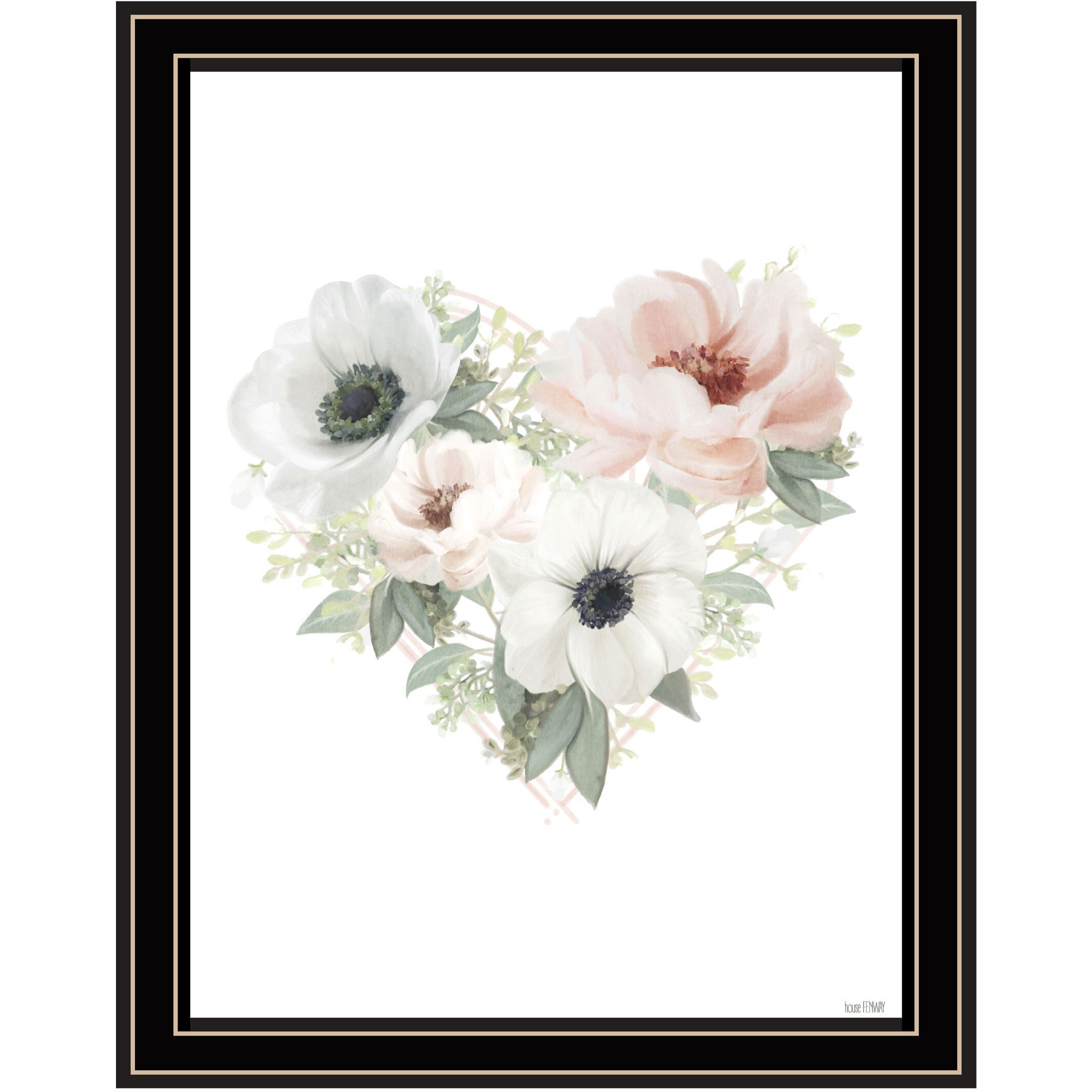 Floral Heart Black Framed Print Wall Art