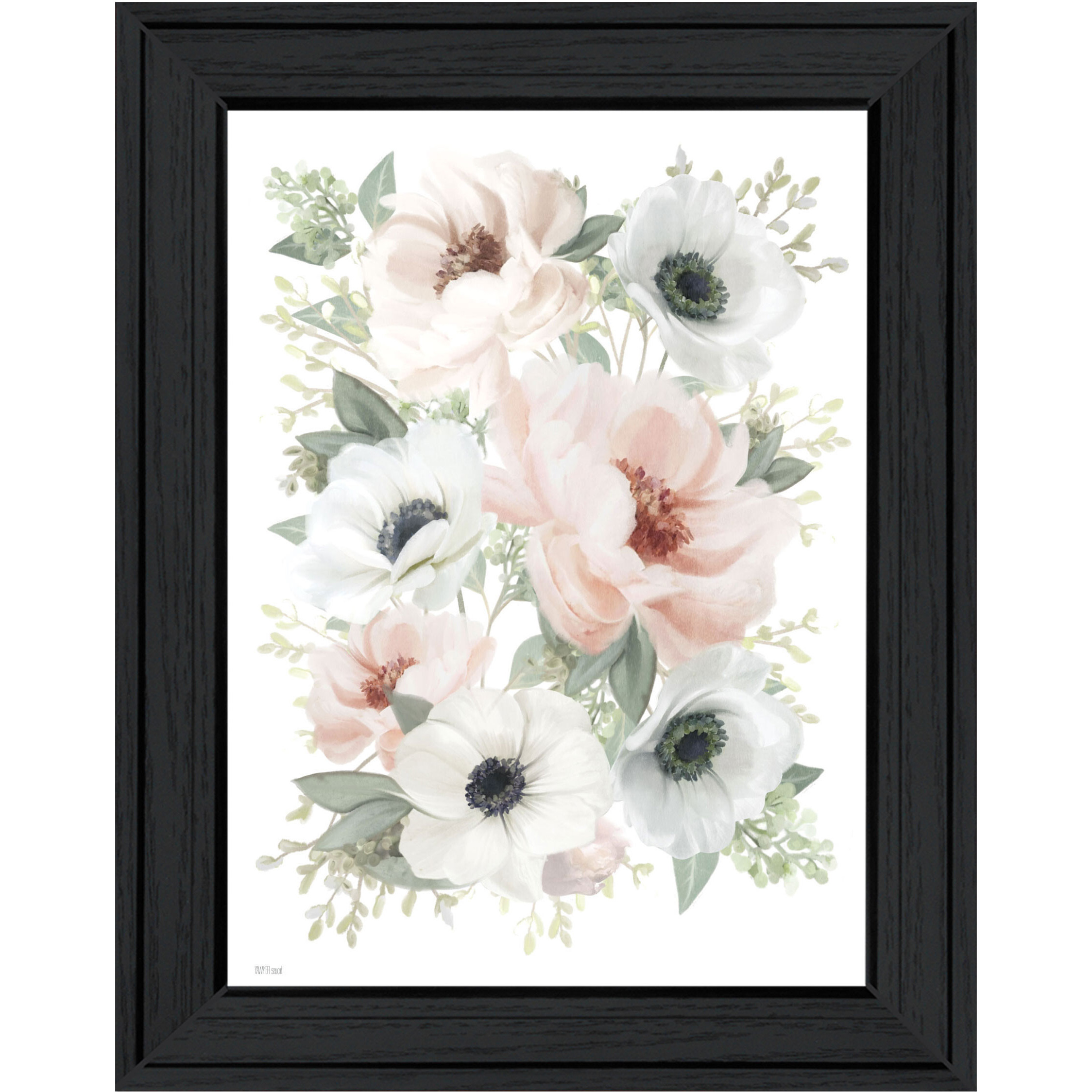 Peony Floral Block Black Framed Print Wall Art