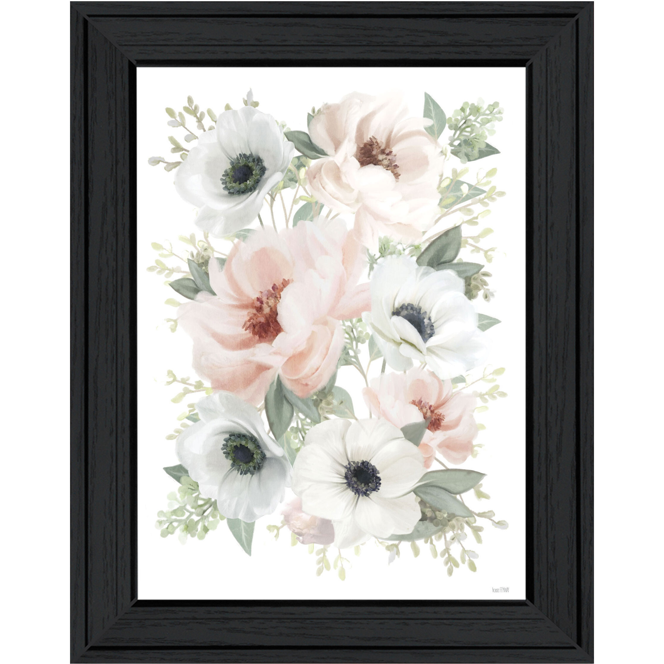 Peony Floral Block Black Framed Print Wall Art