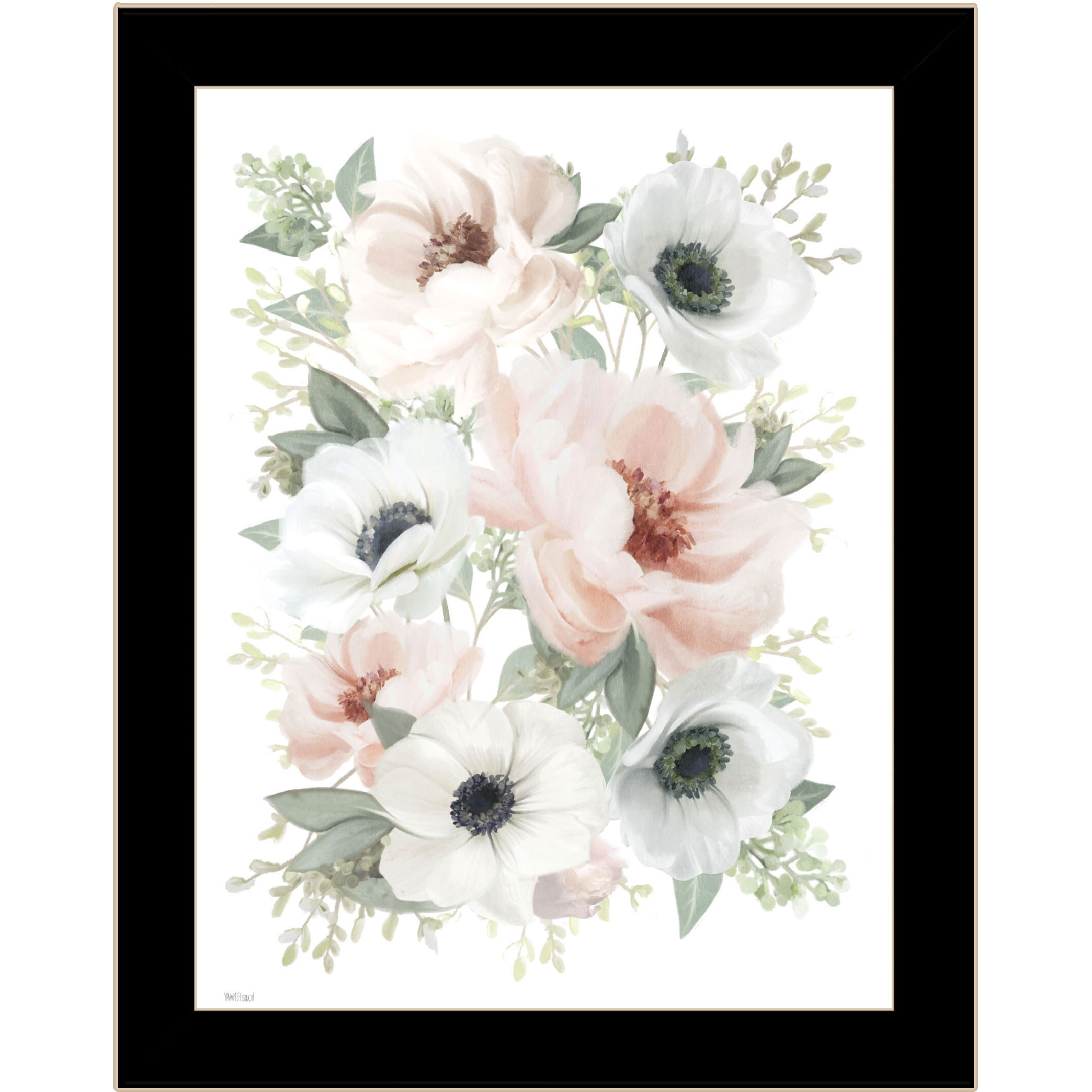 Peony Floral Block Black Framed Print Wall Art