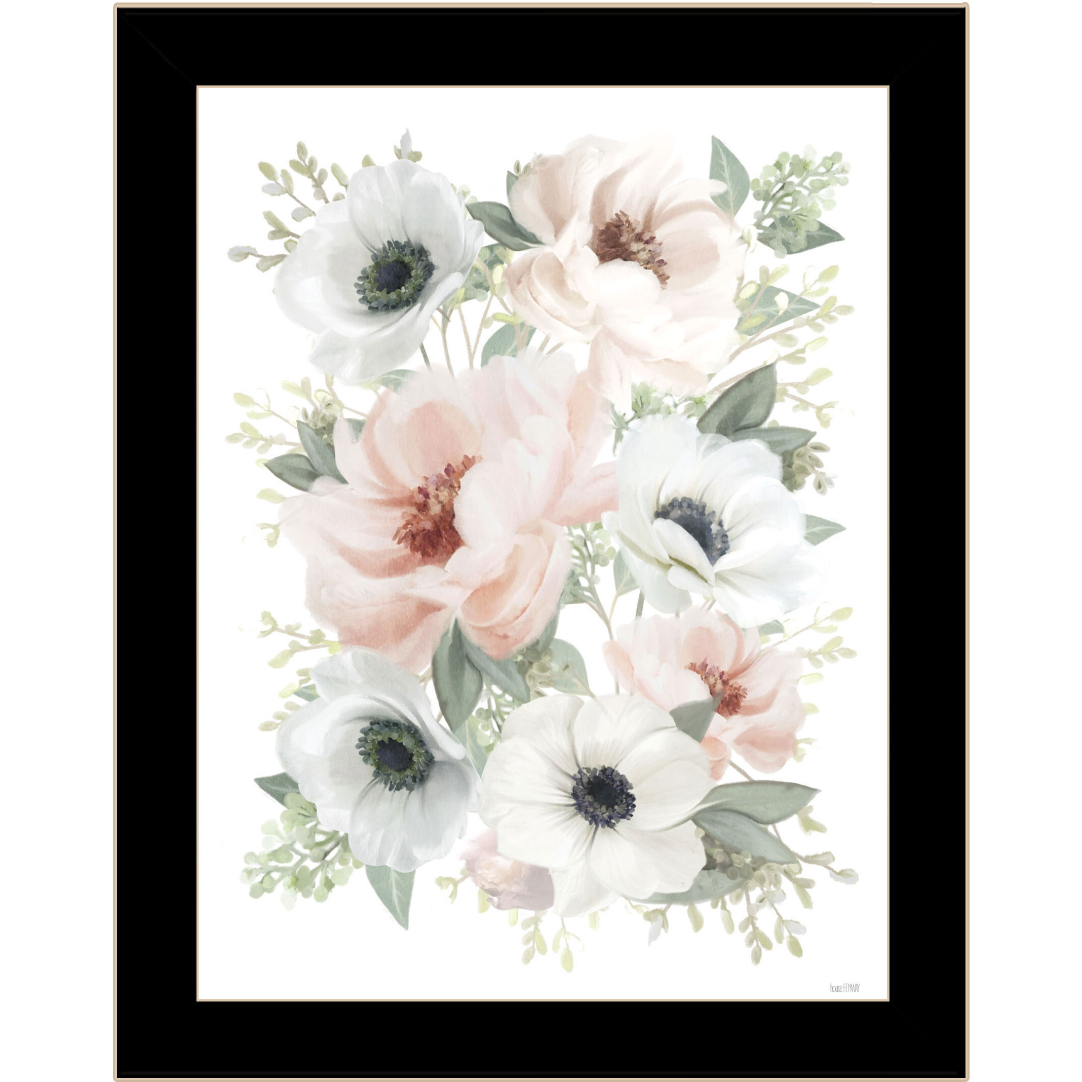 Peony Floral Block Black Framed Print Wall Art