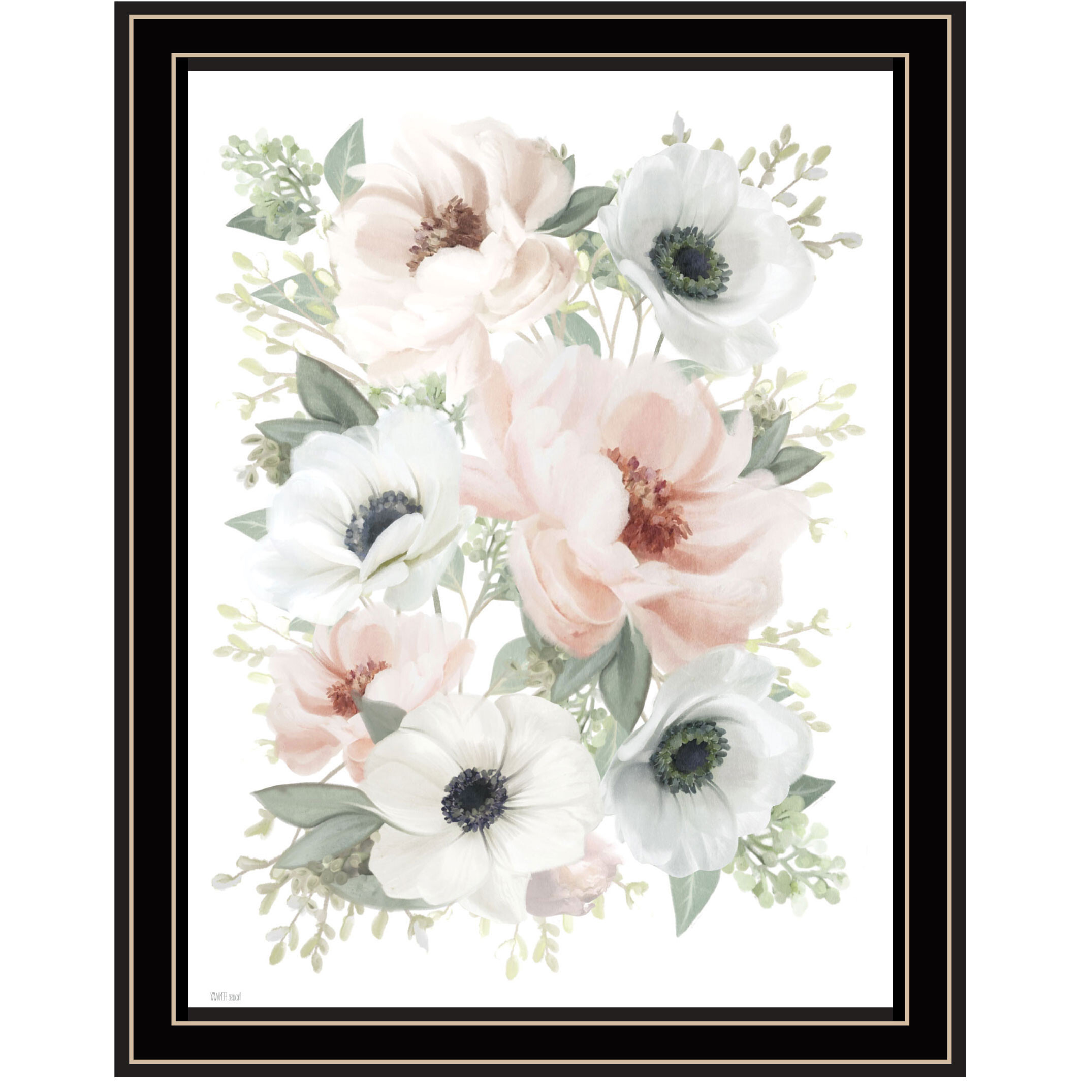Peony Floral Block Black Framed Print Wall Art