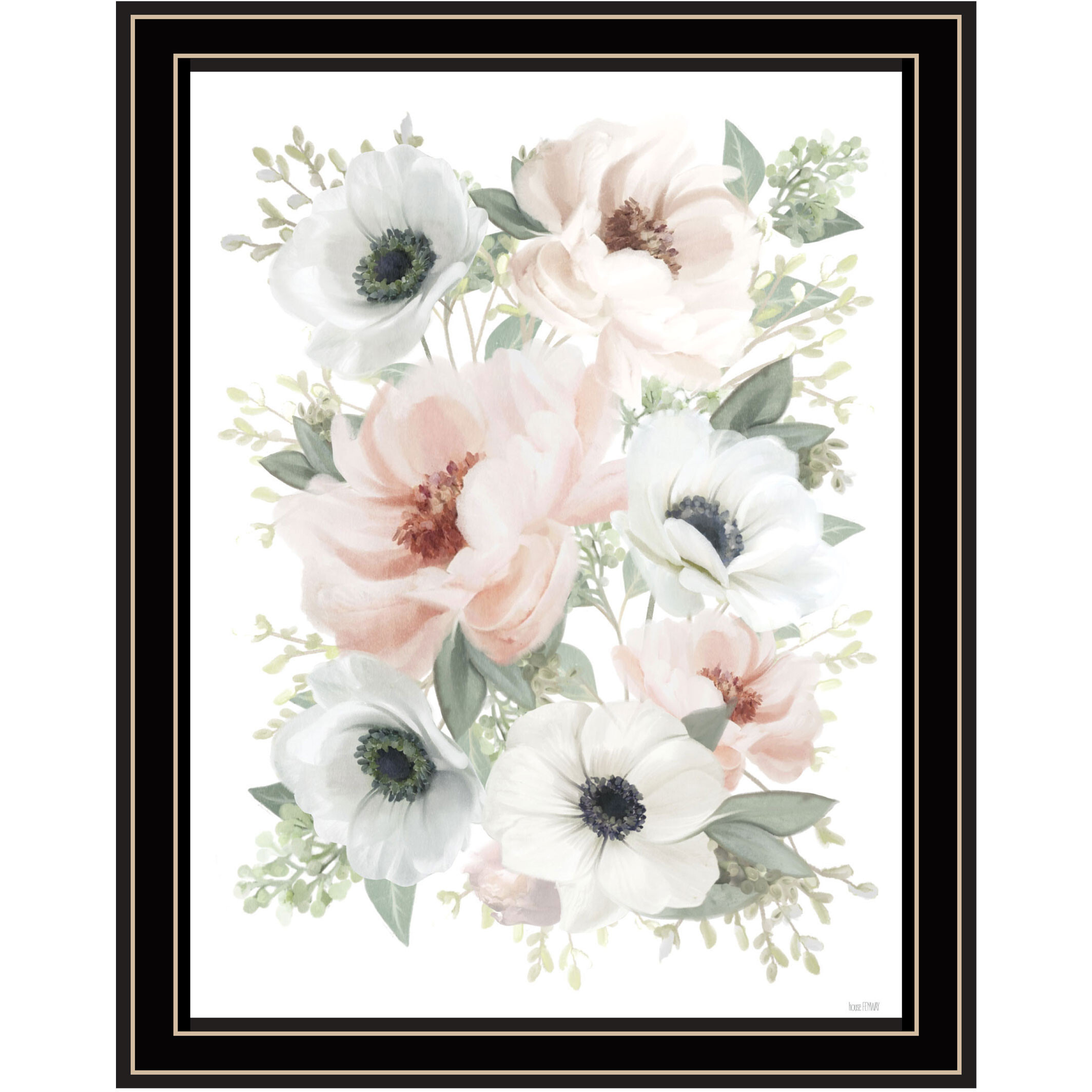 Peony Floral Block Black Framed Print Wall Art