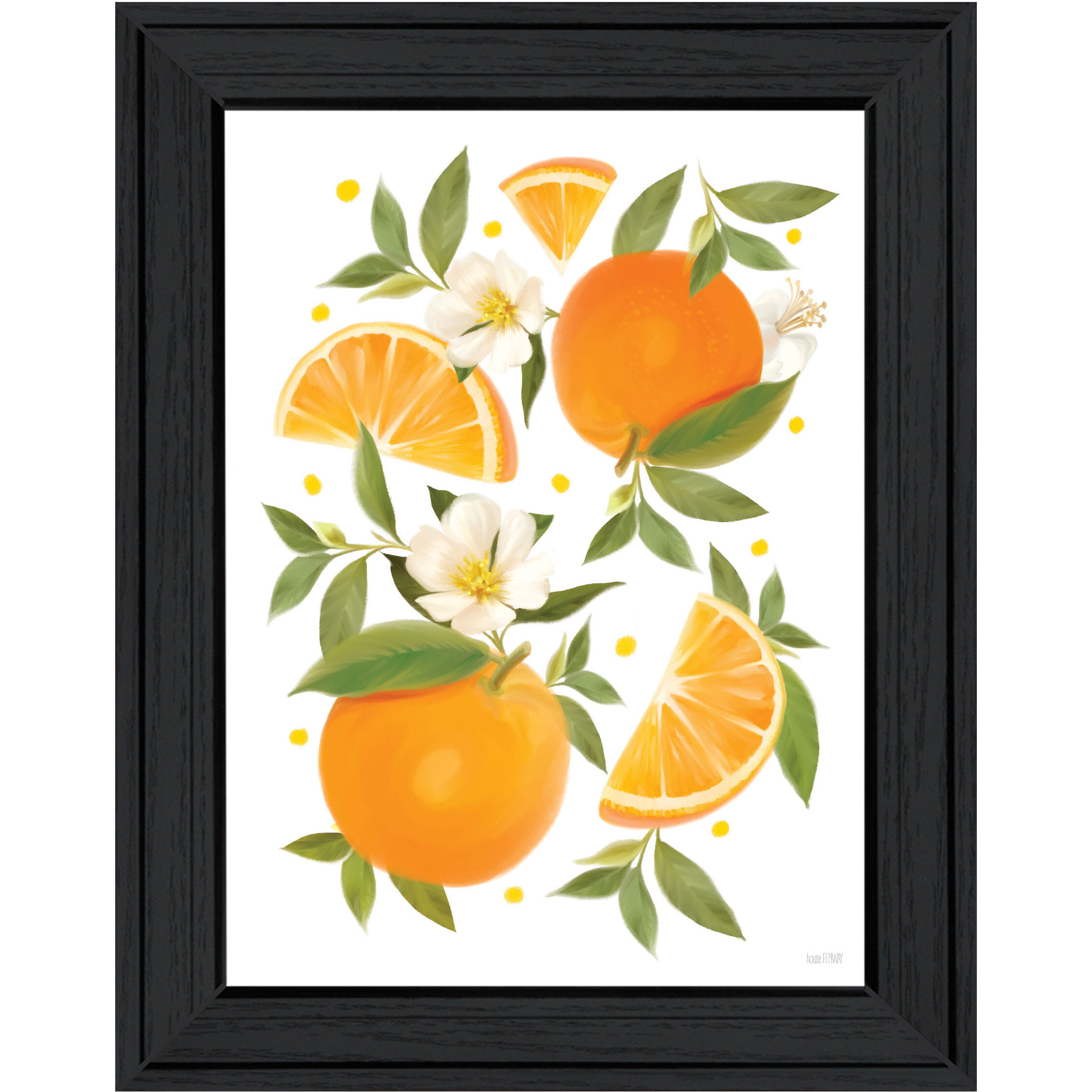 Citrus Orange Botanical Black Framed Print Wall Art