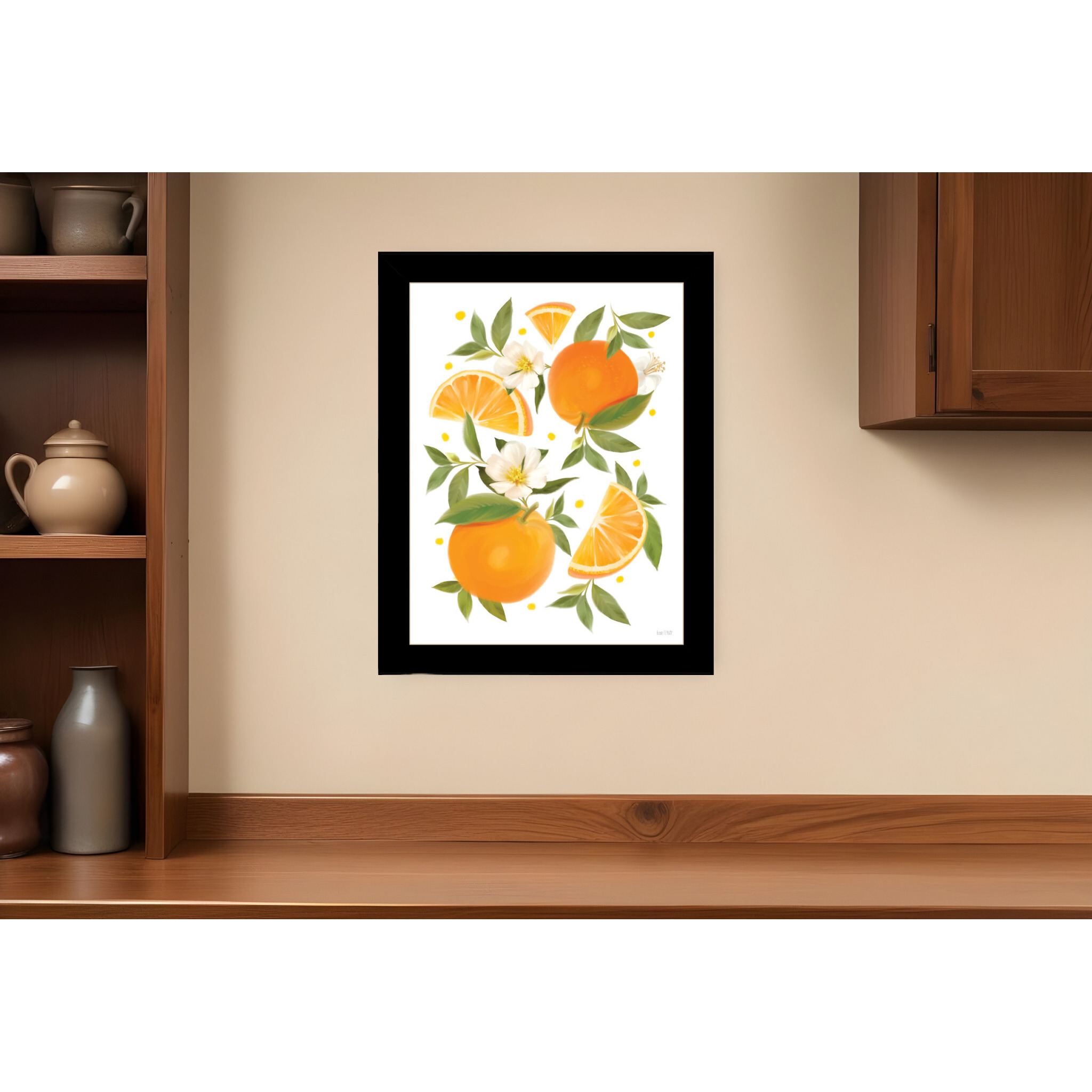 Citrus Orange Botanical Black Framed Print Wall Art