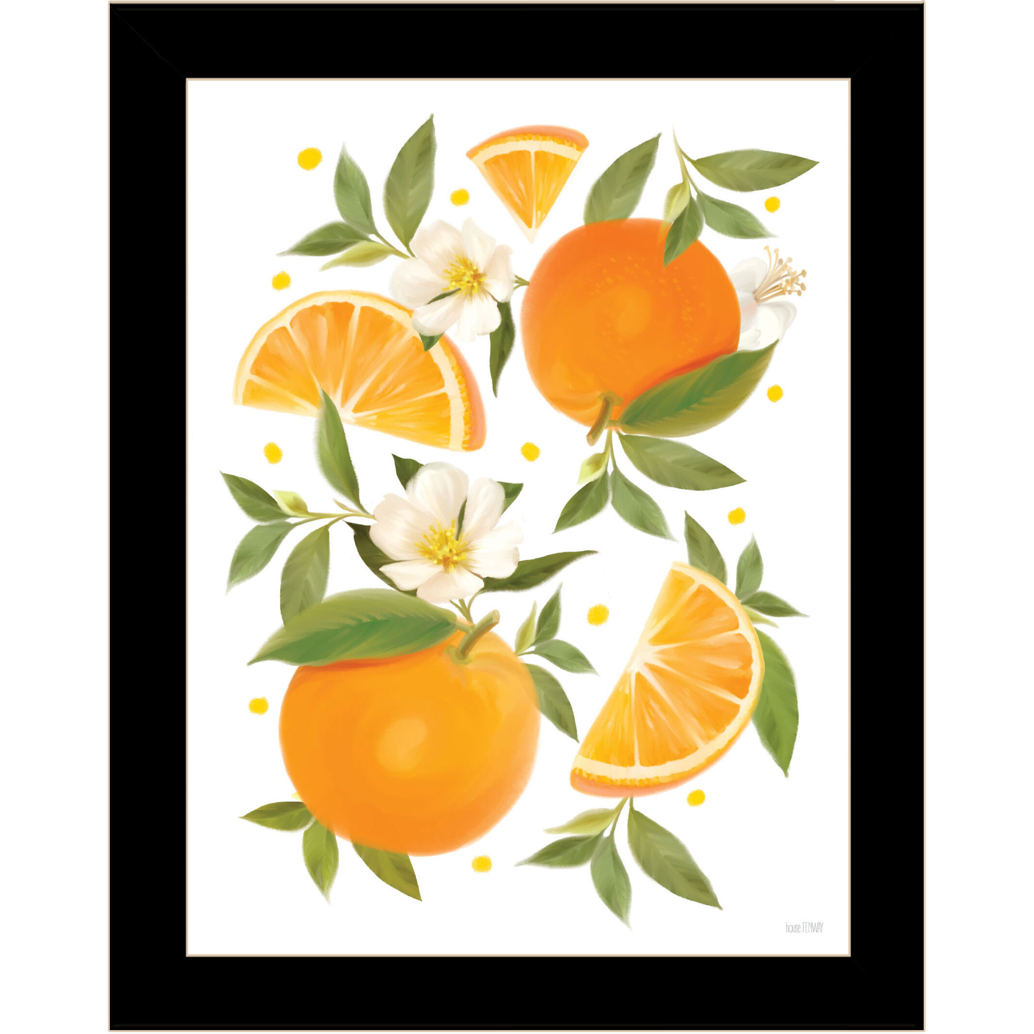 Citrus Orange Botanical Black Framed Print Wall Art