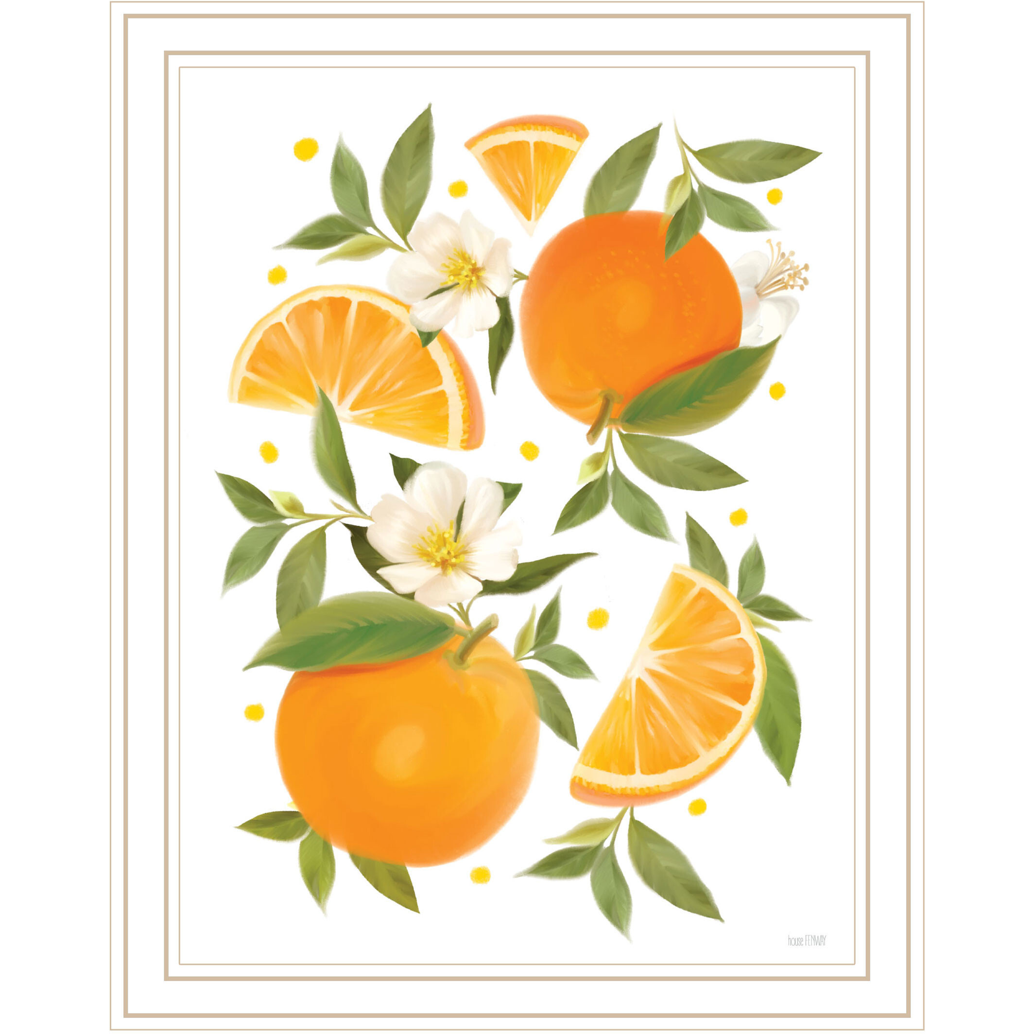 Citrus Orange Botanical White Framed Print Wall Art