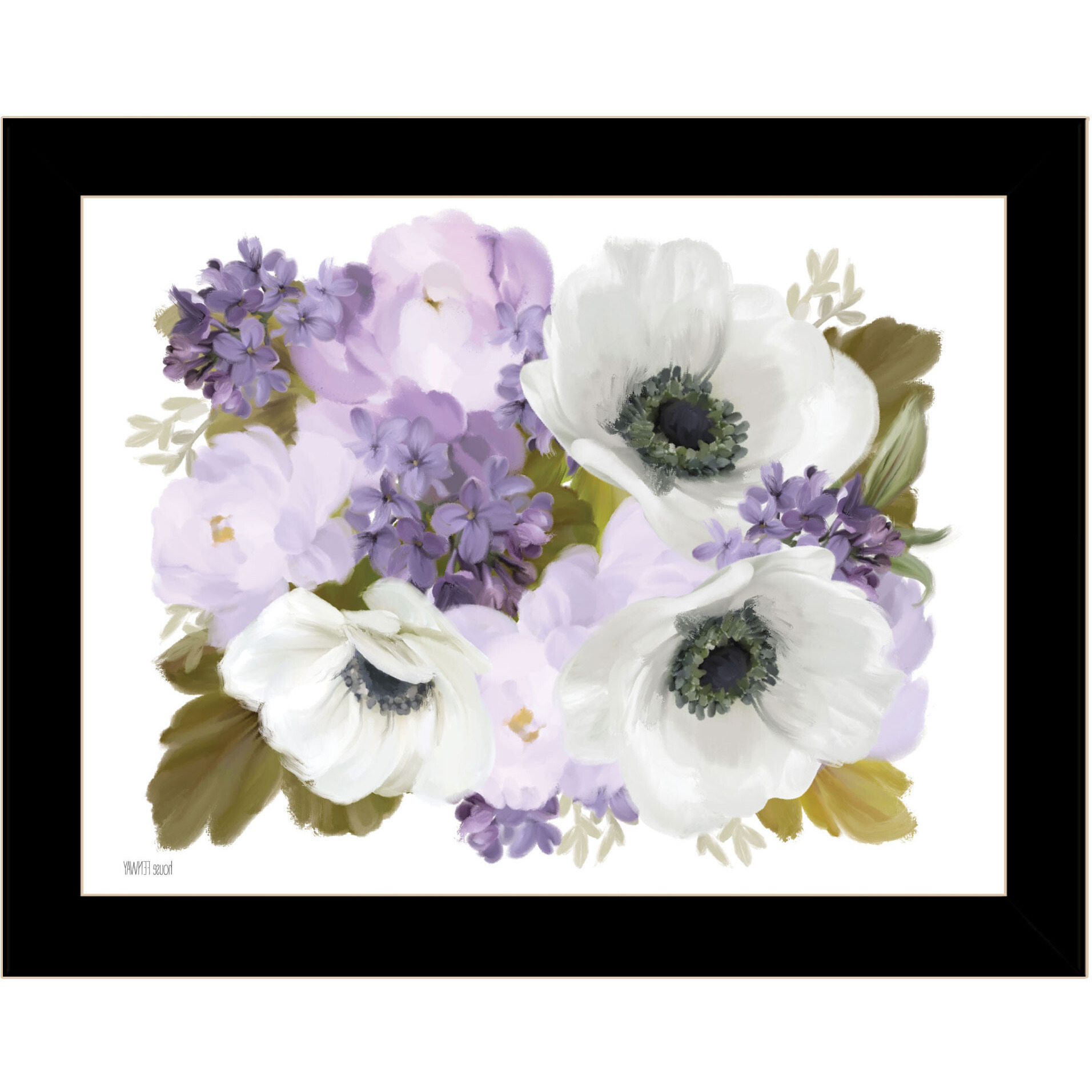 Lilacs and Anemone Black Framed Print Wall Art