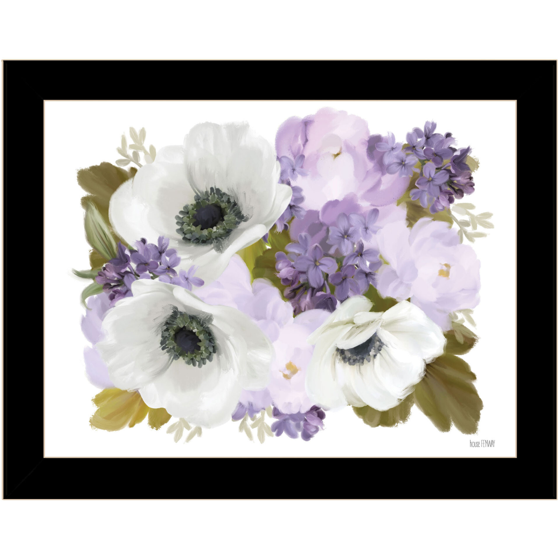 Lilacs and Anemone Black Framed Print Wall Art