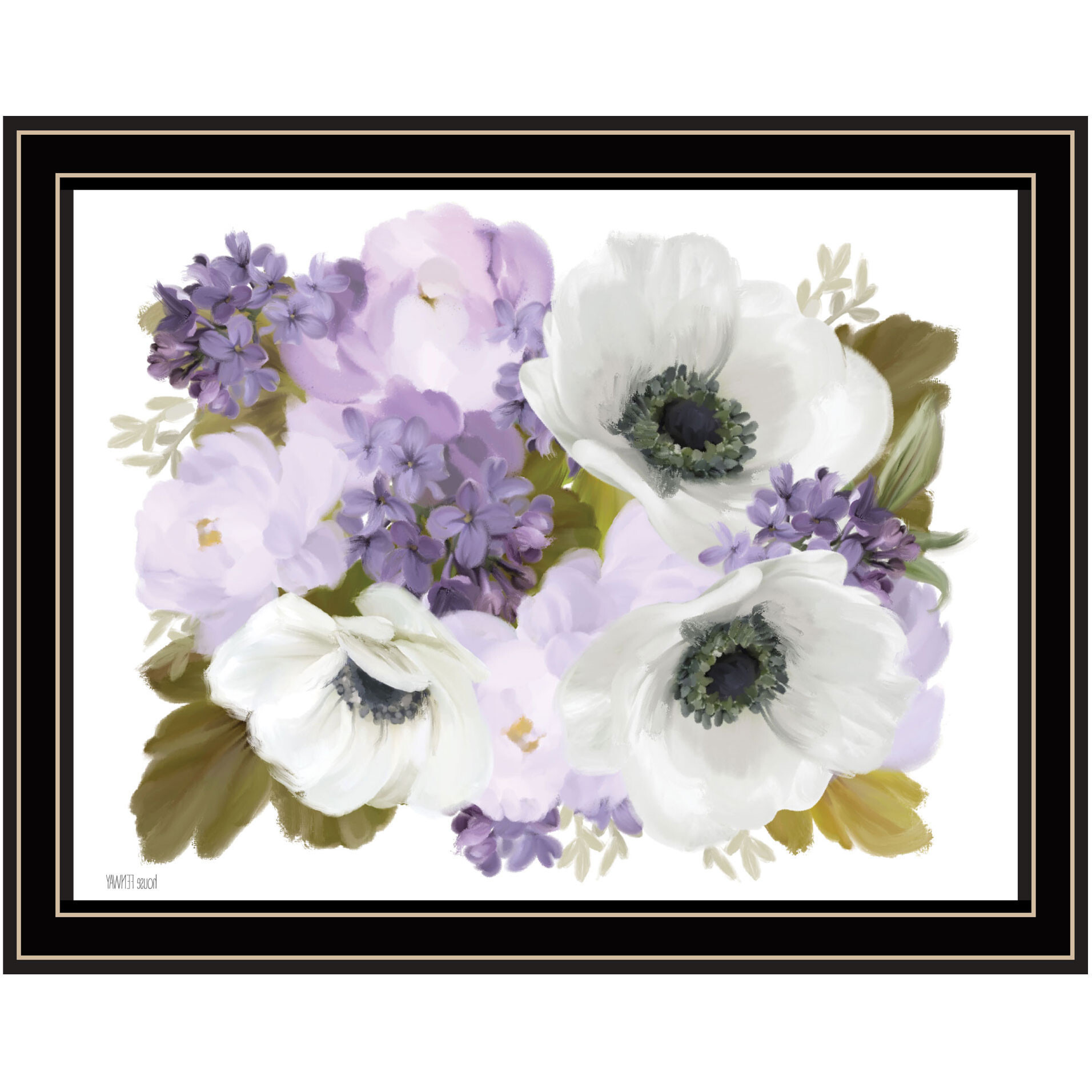 Lilacs and Anemone Black Framed Print Wall Art