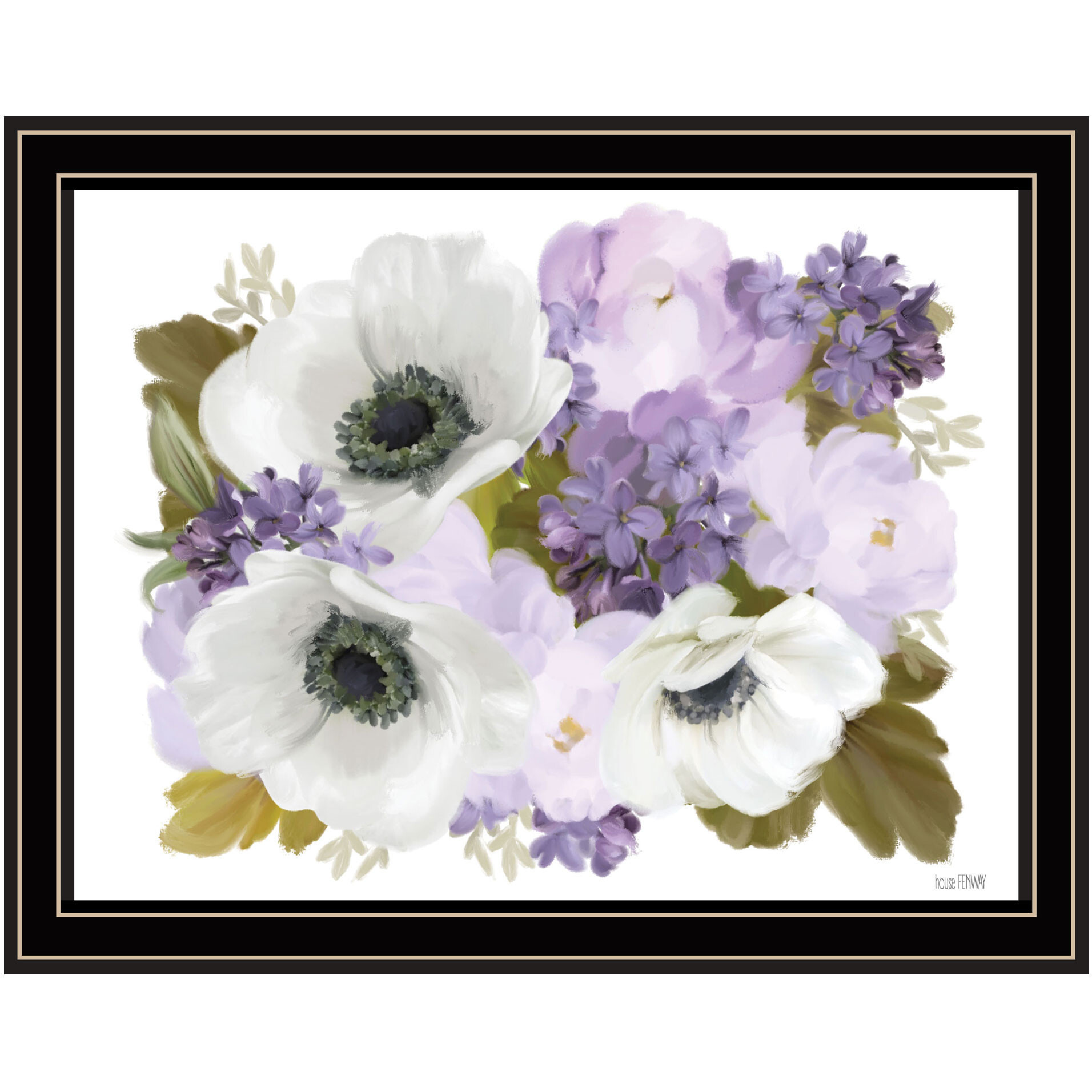 Lilacs and Anemone Black Framed Print Wall Art