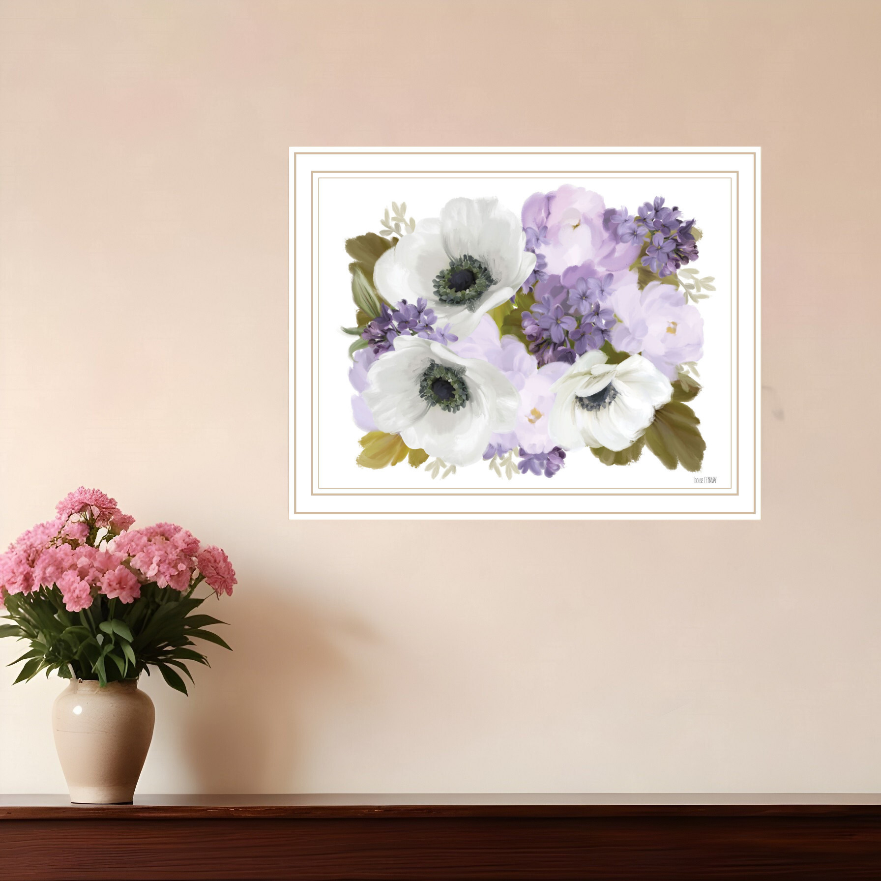 Lilacs and Anemone White Framed Print Wall Art