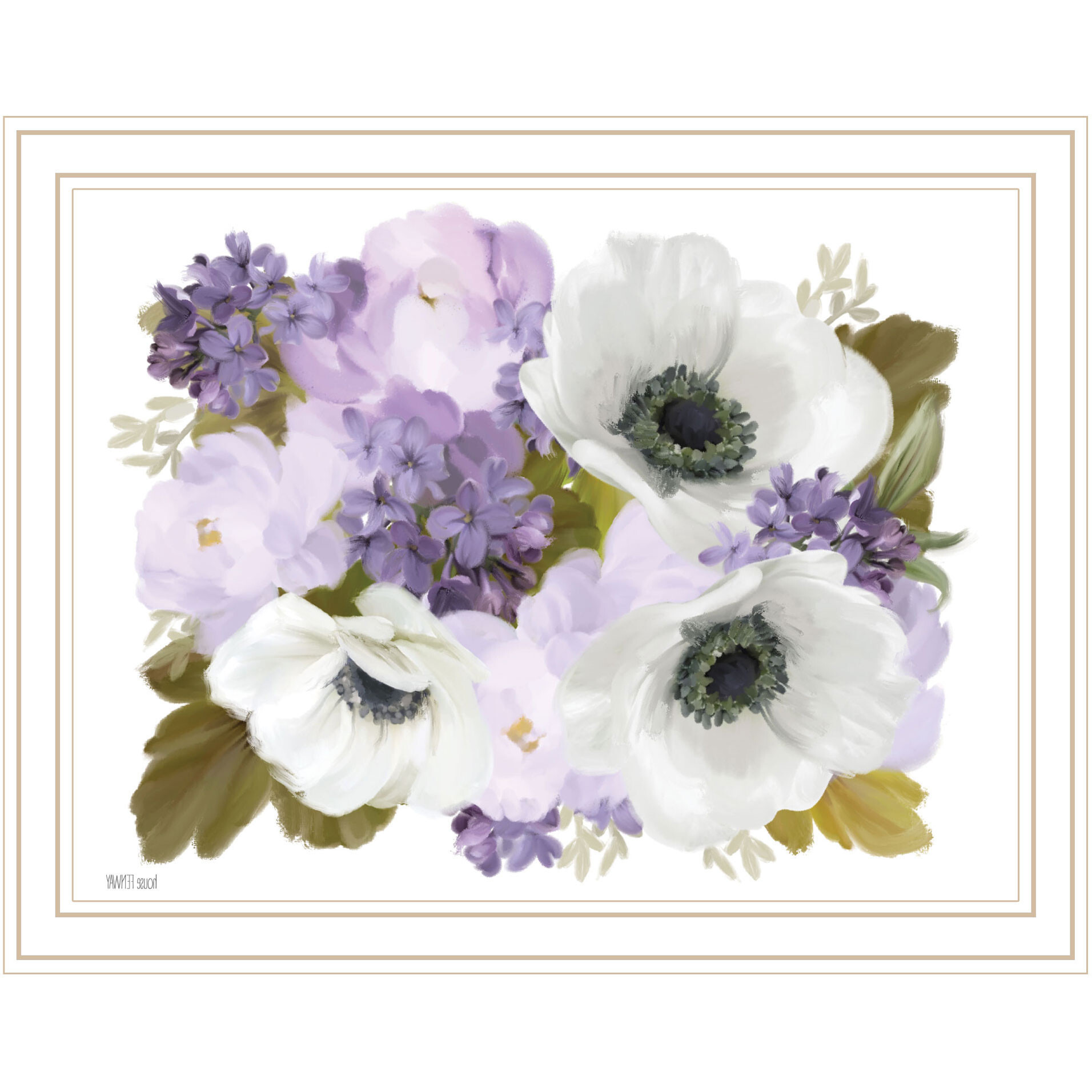 Lilacs and Anemone White Framed Print Wall Art