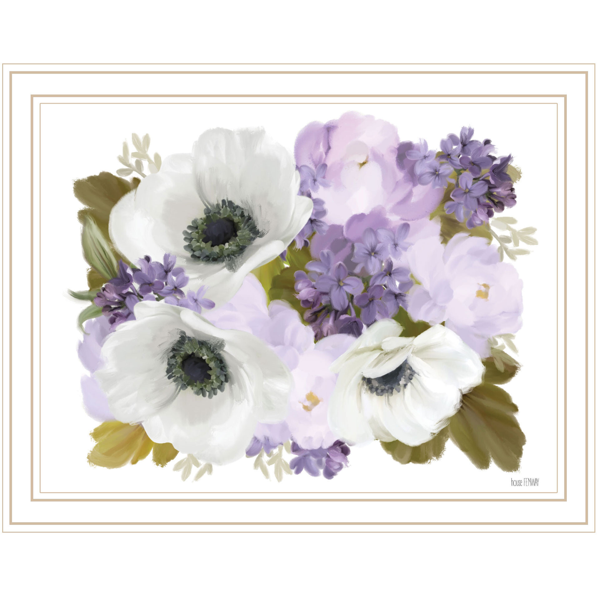 Lilacs and Anemone White Framed Print Wall Art