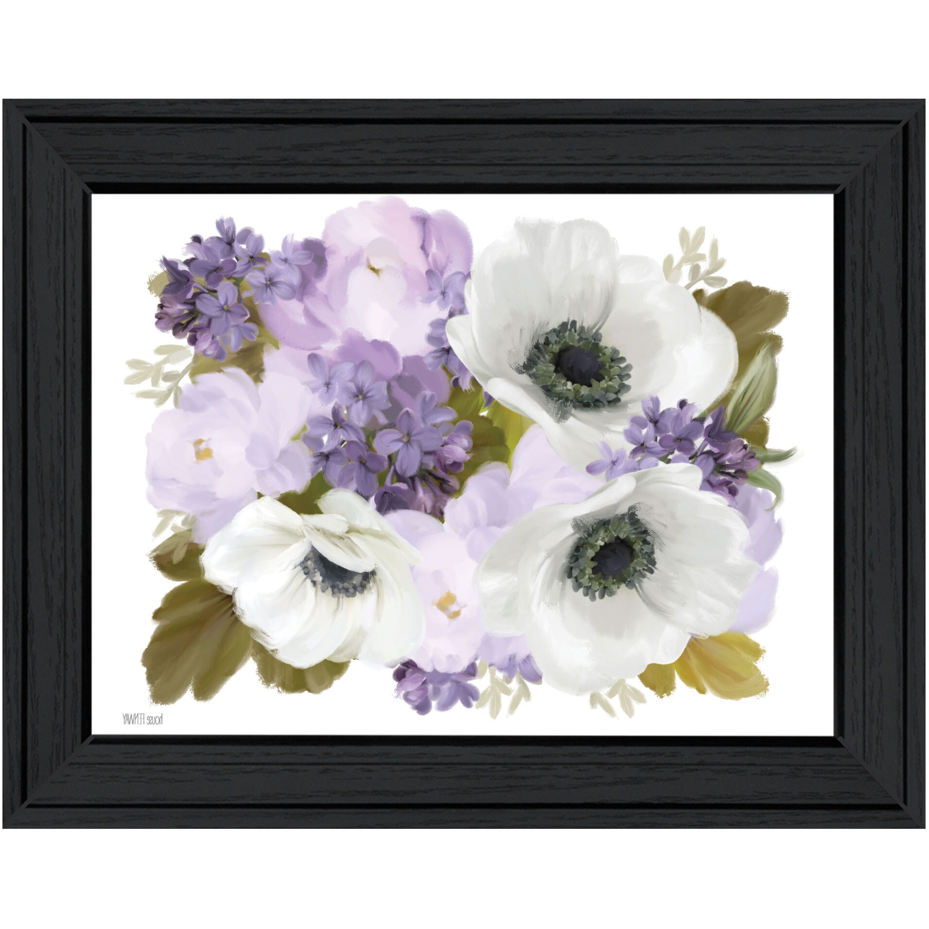 Lilacs and Anemone Black Framed Print Wall Art