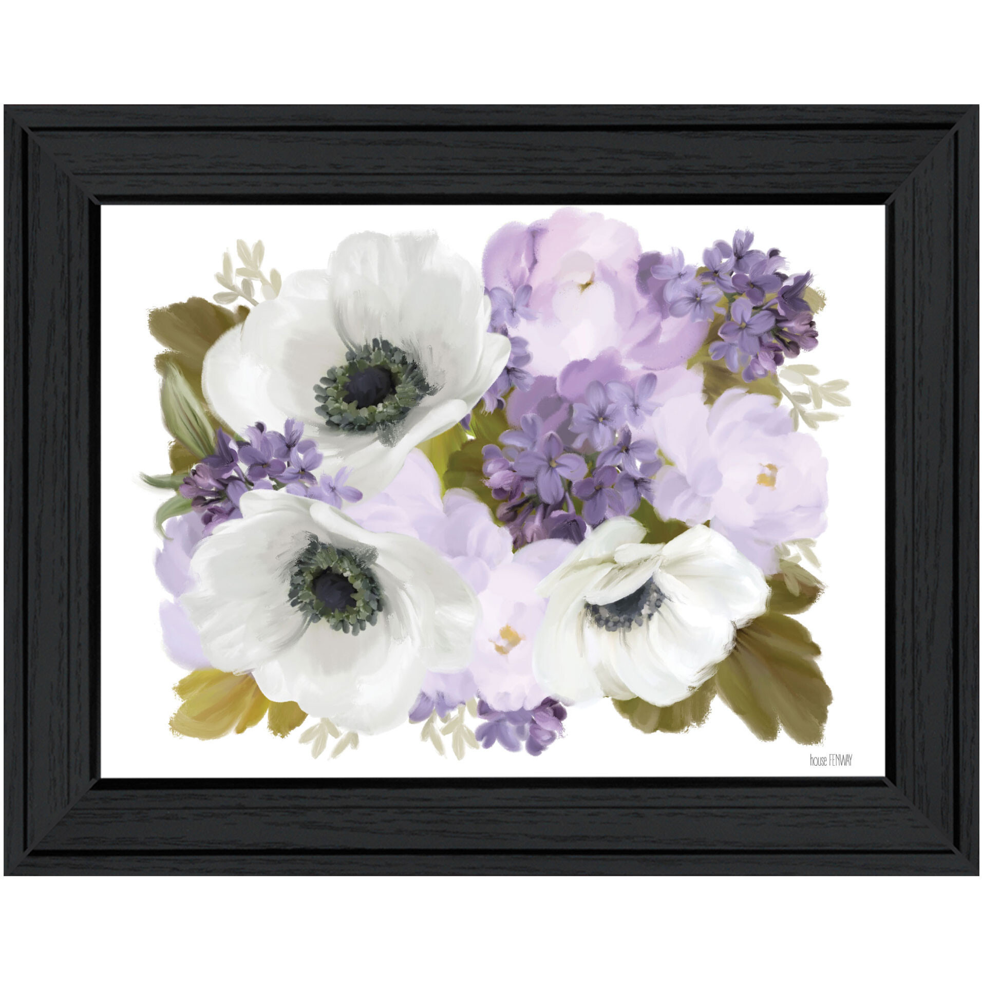 Lilacs and Anemone Black Framed Print Wall Art